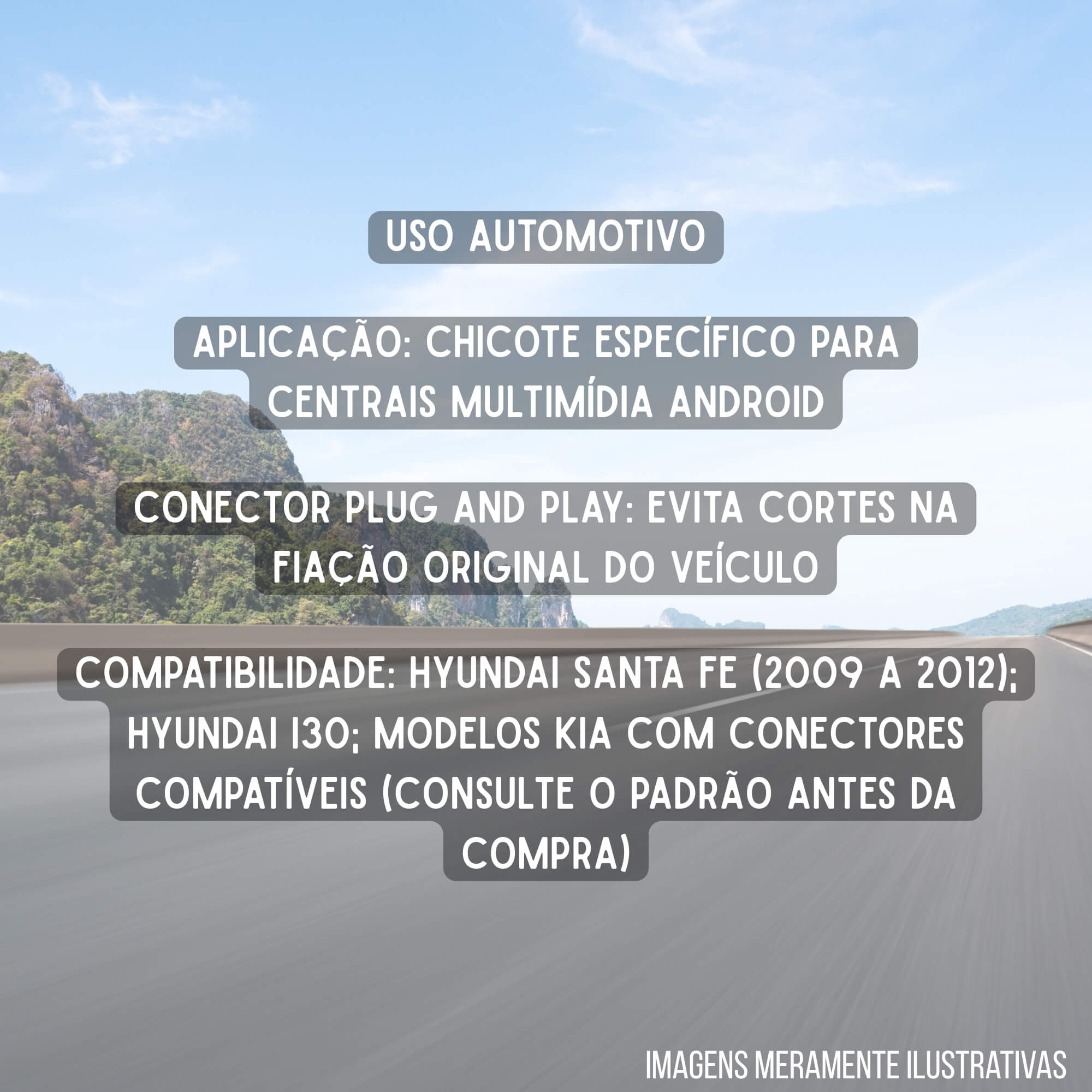 Chicote de Ligação Android Plug and Play Hyundai i30 Santa Fe 2009 a 2012 Expex - EXC HY-106