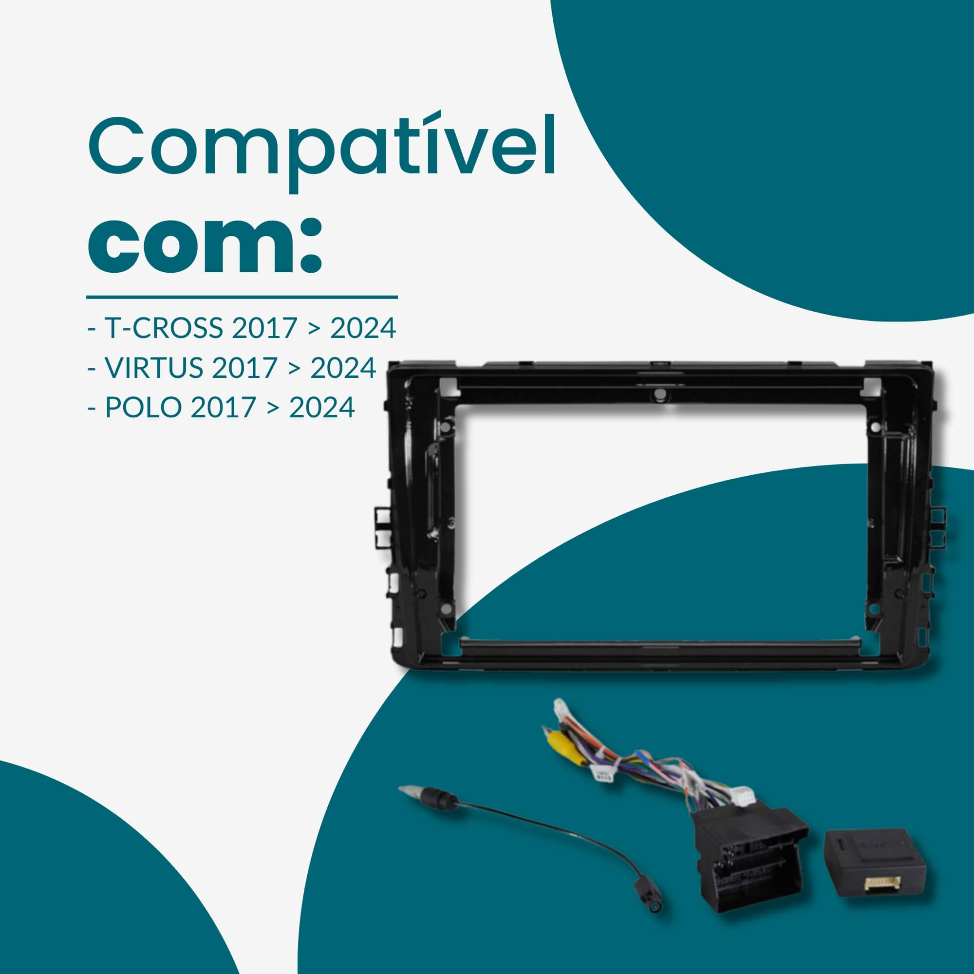 Combo Instalação p/ Multimídia T-Cross/Virtus/Polo 17/24 Black Piano 9" Expex - EKT9VW002-CB