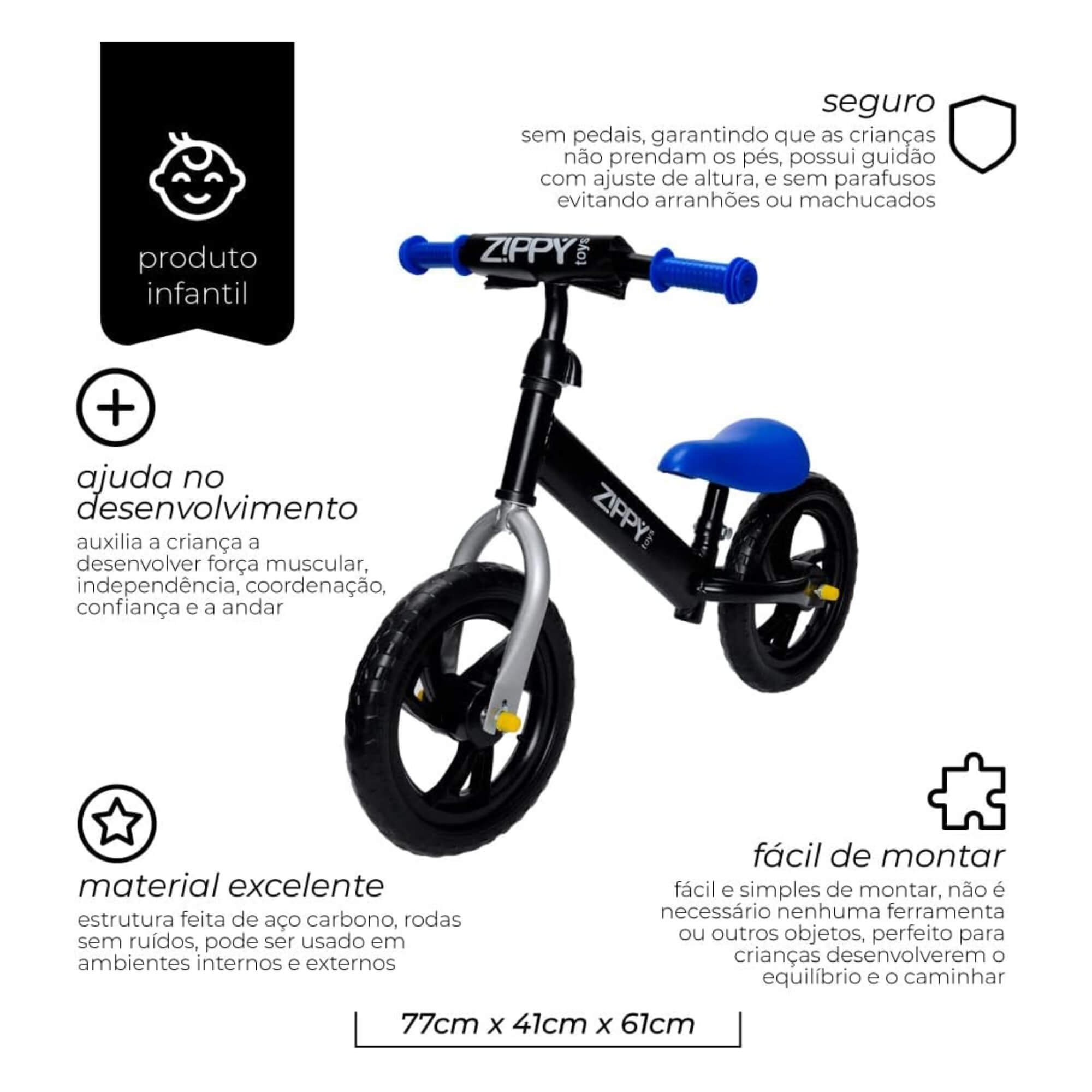 Bicicleta Infantil de Equilíbrio na Cor Azul Aro 12 Zippy Toys - 7635