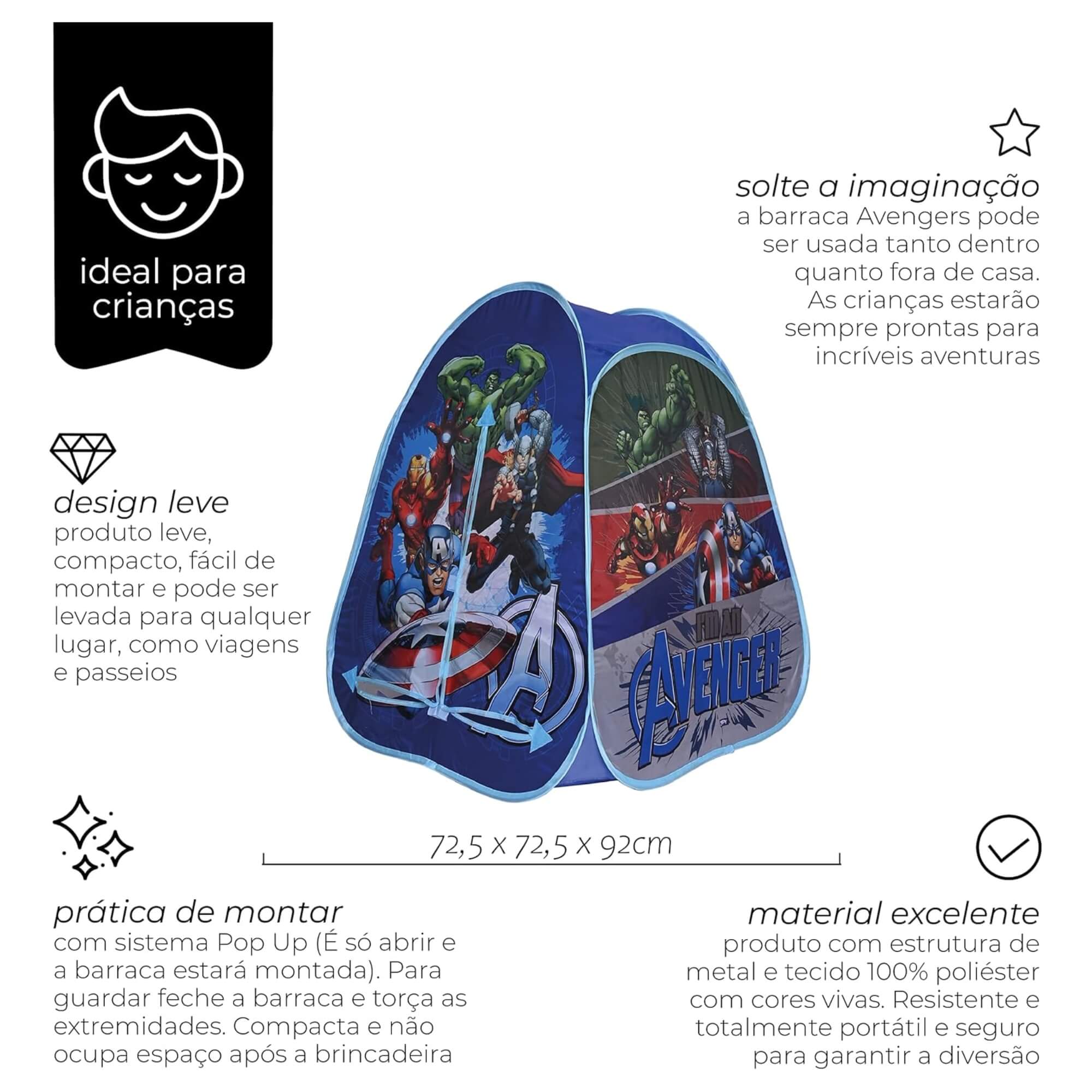 Barraca Infantil Portátil Avengers com Sistema Pop-Up Zippy Toys - 4635