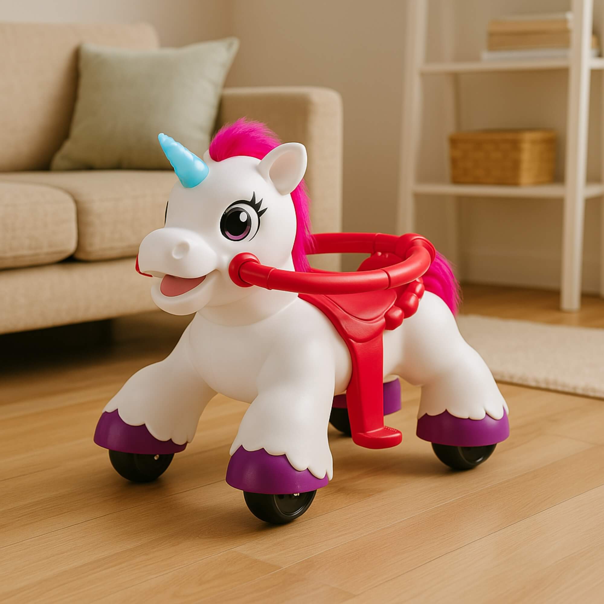 Carrinho de Passeio Elétrico Unicórnio com Rodinhas e Cela Rosa Zippy Toys - 10560