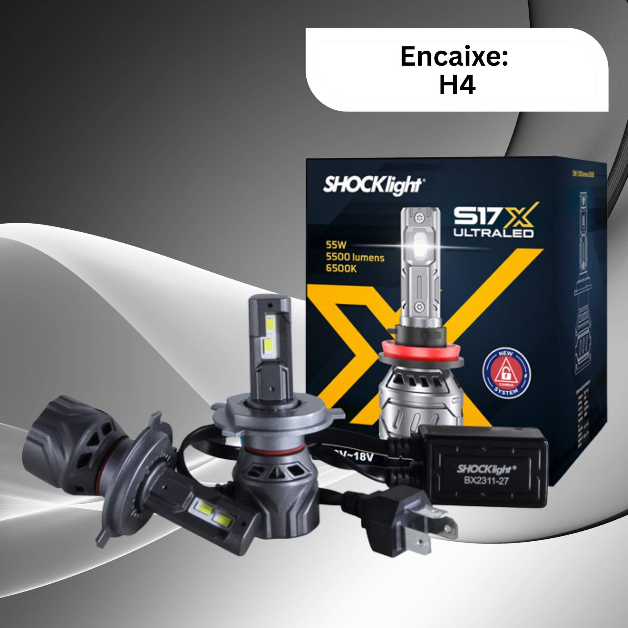 Par de Lâmpadas Ultraled S17X H4 6500K 5500 Lumens 9~18V Shocklight - SLL-170004X