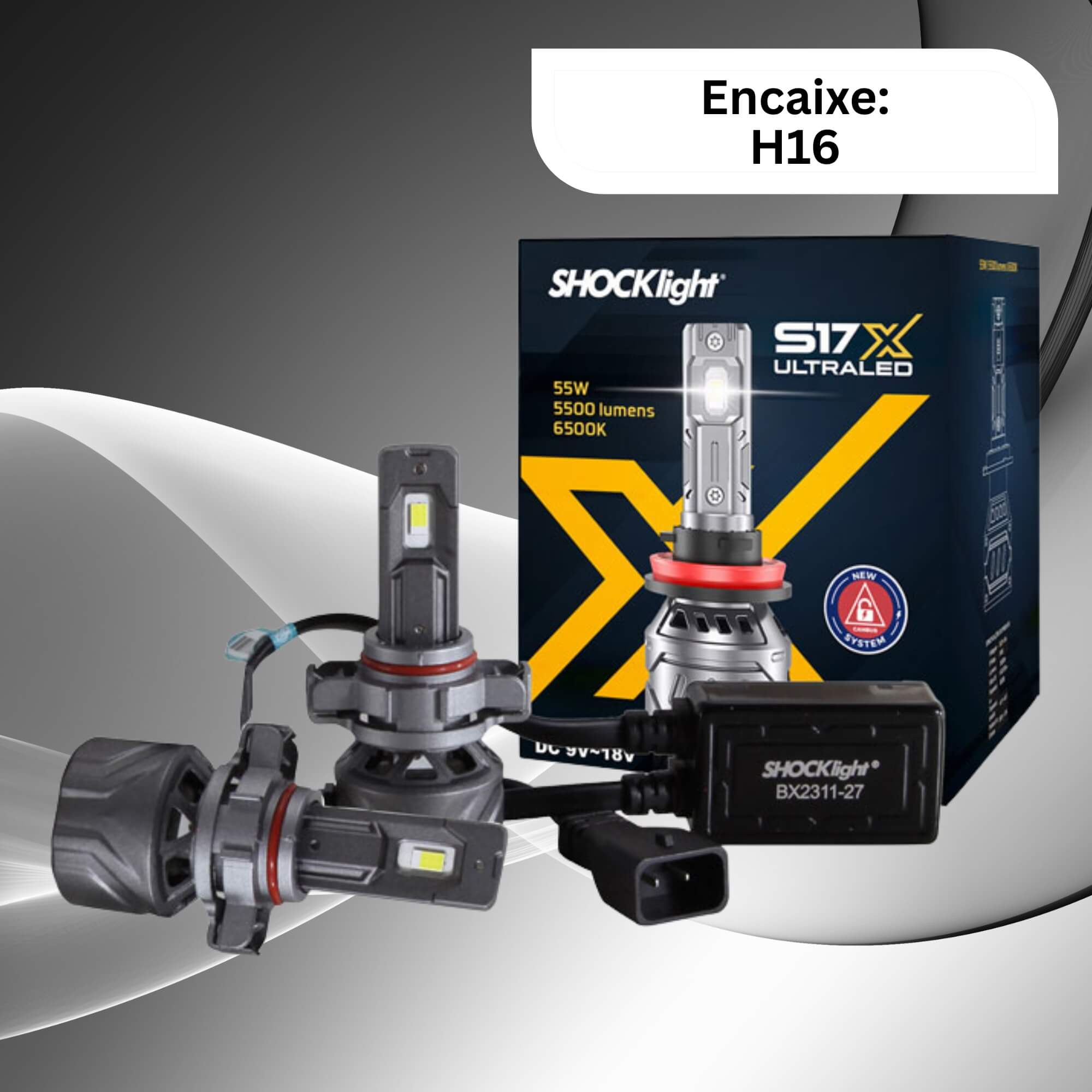 Par de Lâmpadas Ultraled S17X H16-2 6500K 5500 Lumens 9~18V Shocklight - SLL-170016X