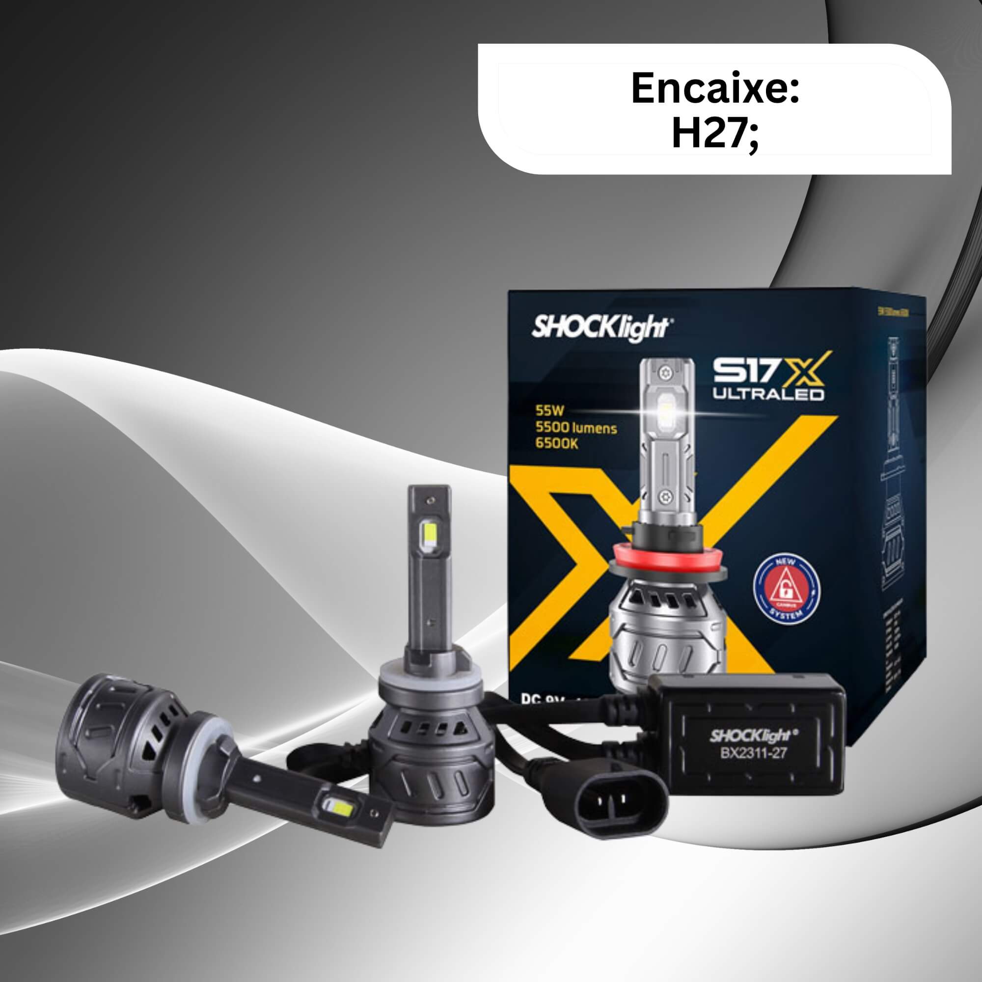 Par de Lâmpadas Ultraled S17X H27 6500K 5500 Lumens 9~18V Shocklight - SLL-170027X