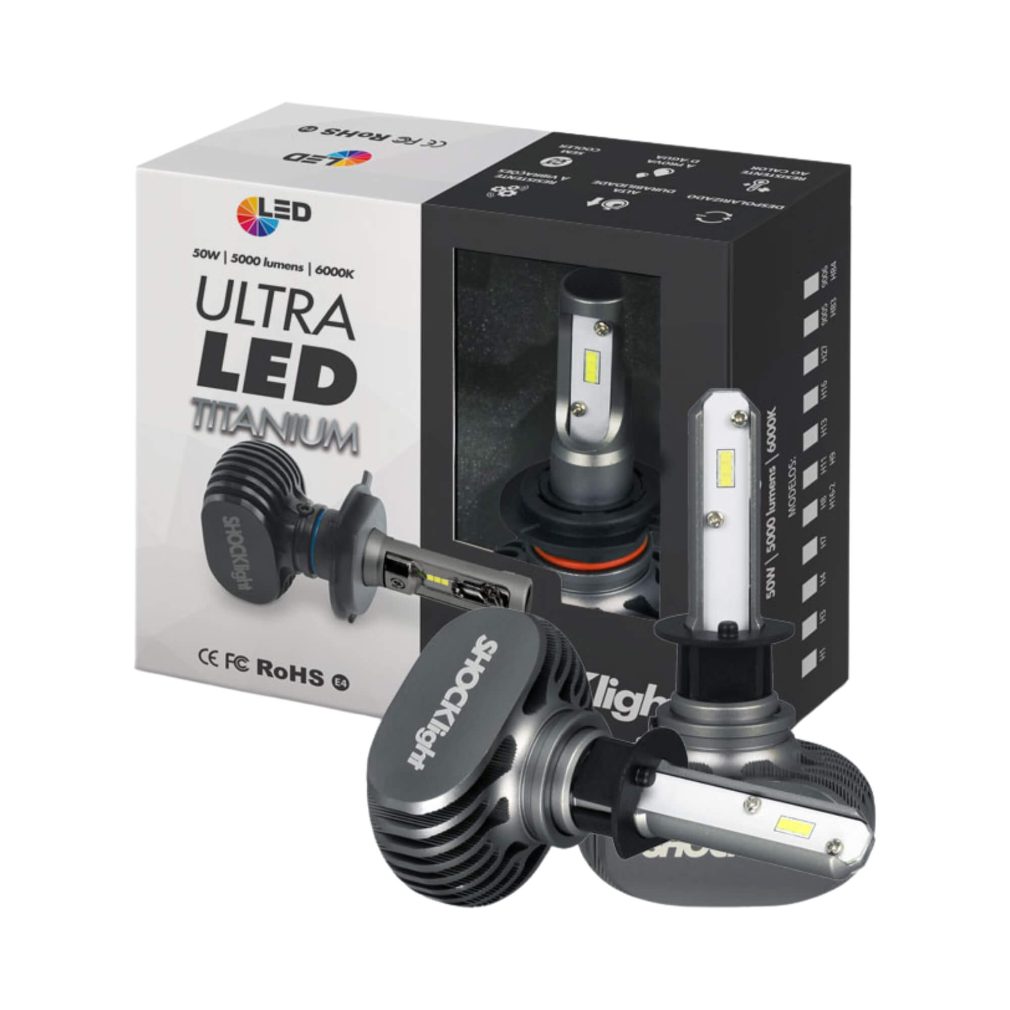 Par de Lâmpadas Ultraled Titanium H1 6000K 12V 50W 5000LM Shocklight - SLL-60001 T