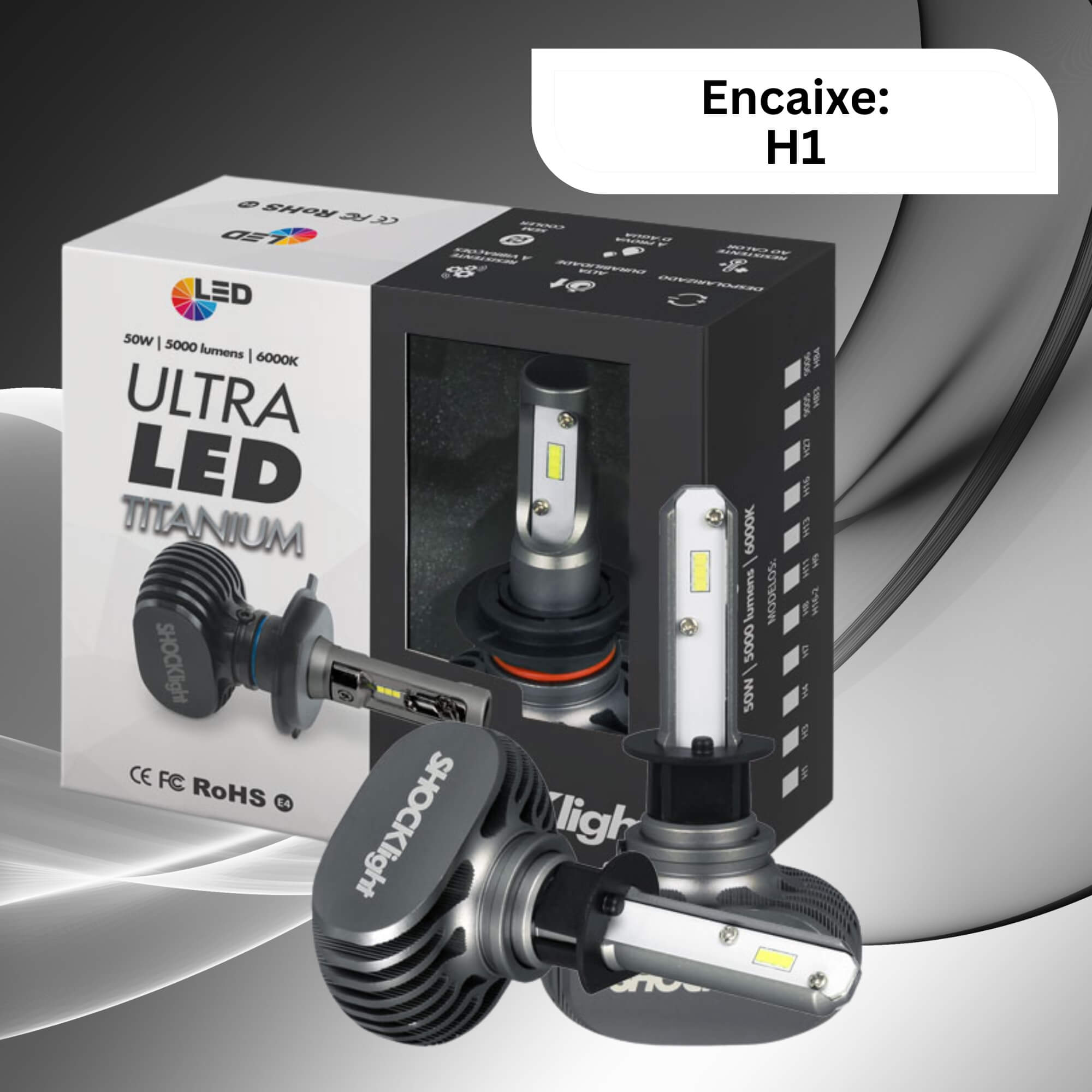 Par de Lâmpadas Ultraled Titanium H1 6000K 12V 50W 5000LM Shocklight - SLL-60001 T
