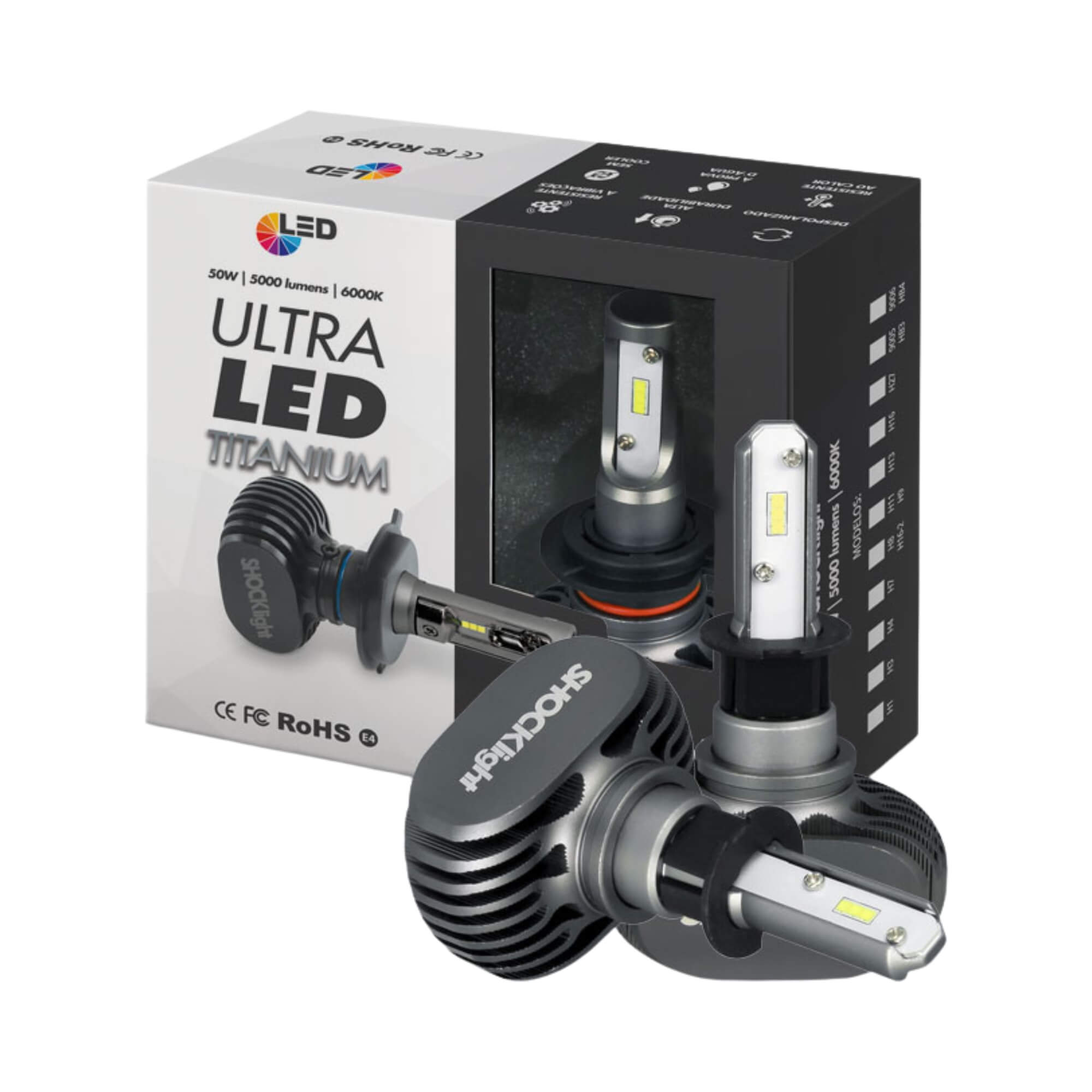 Par de Lâmpadas Ultraled Titanium H3 6000K 12V 50W 5000LM Shocklight - SLL-60003 T