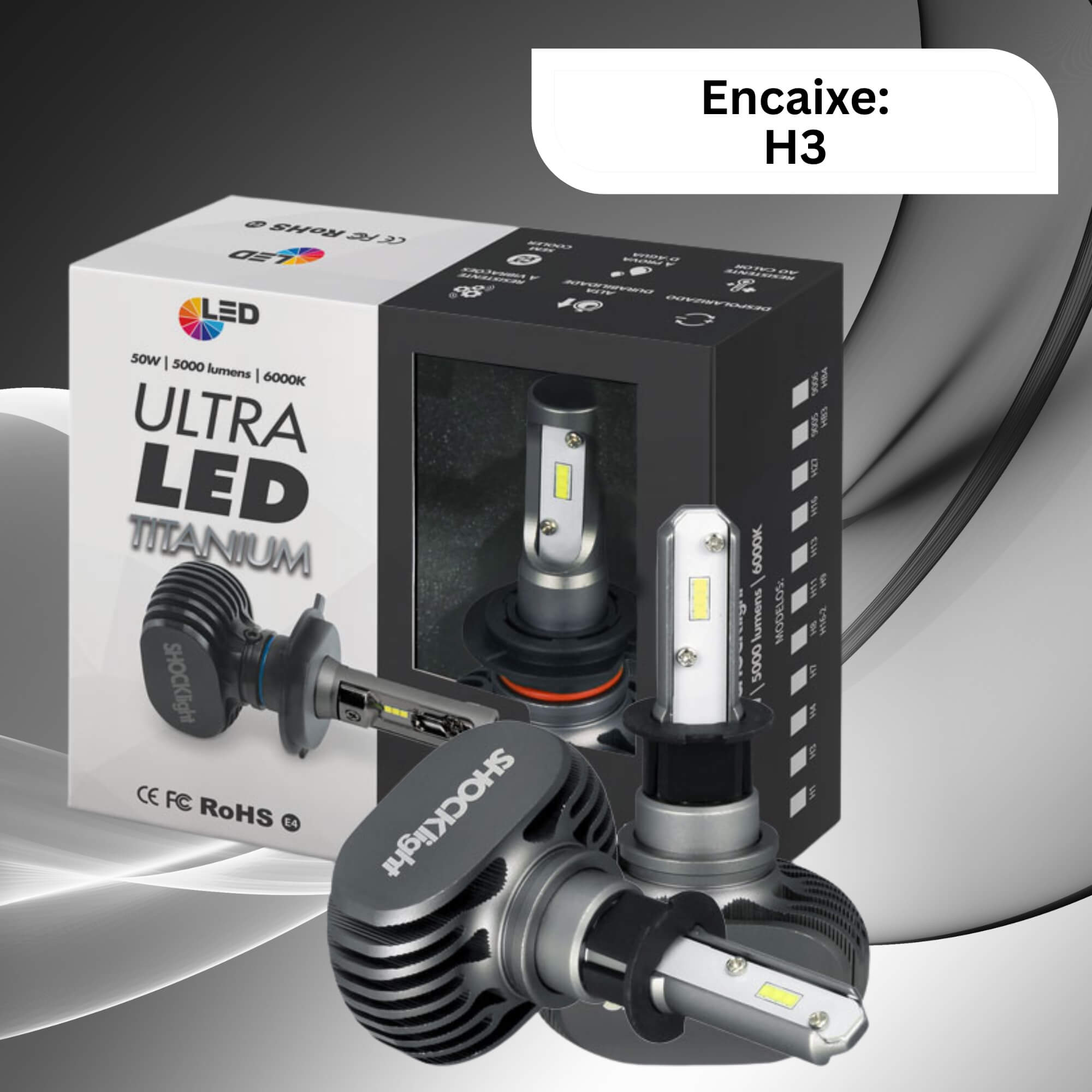 Par de Lâmpadas Ultraled Titanium H3 6000K 12V 50W 5000LM Shocklight - SLL-60003 T