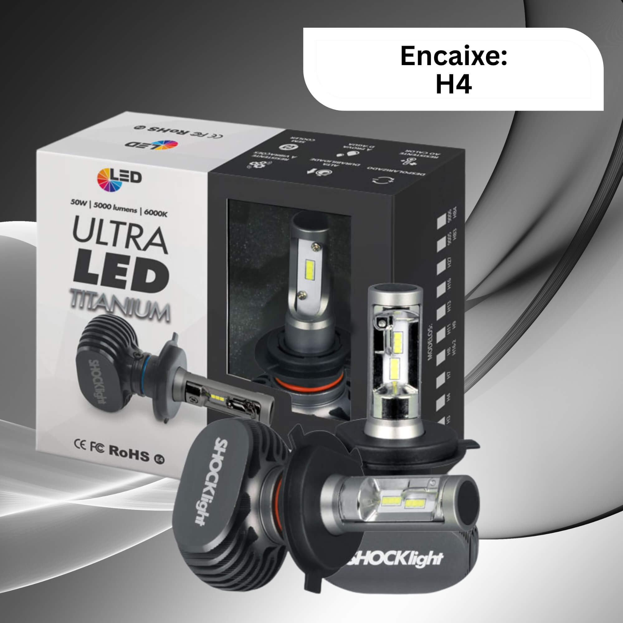 Par de Lâmpadas Ultraled Titanium H4 6000K 12V 50W 5000LM Shocklight - SLL-60004T