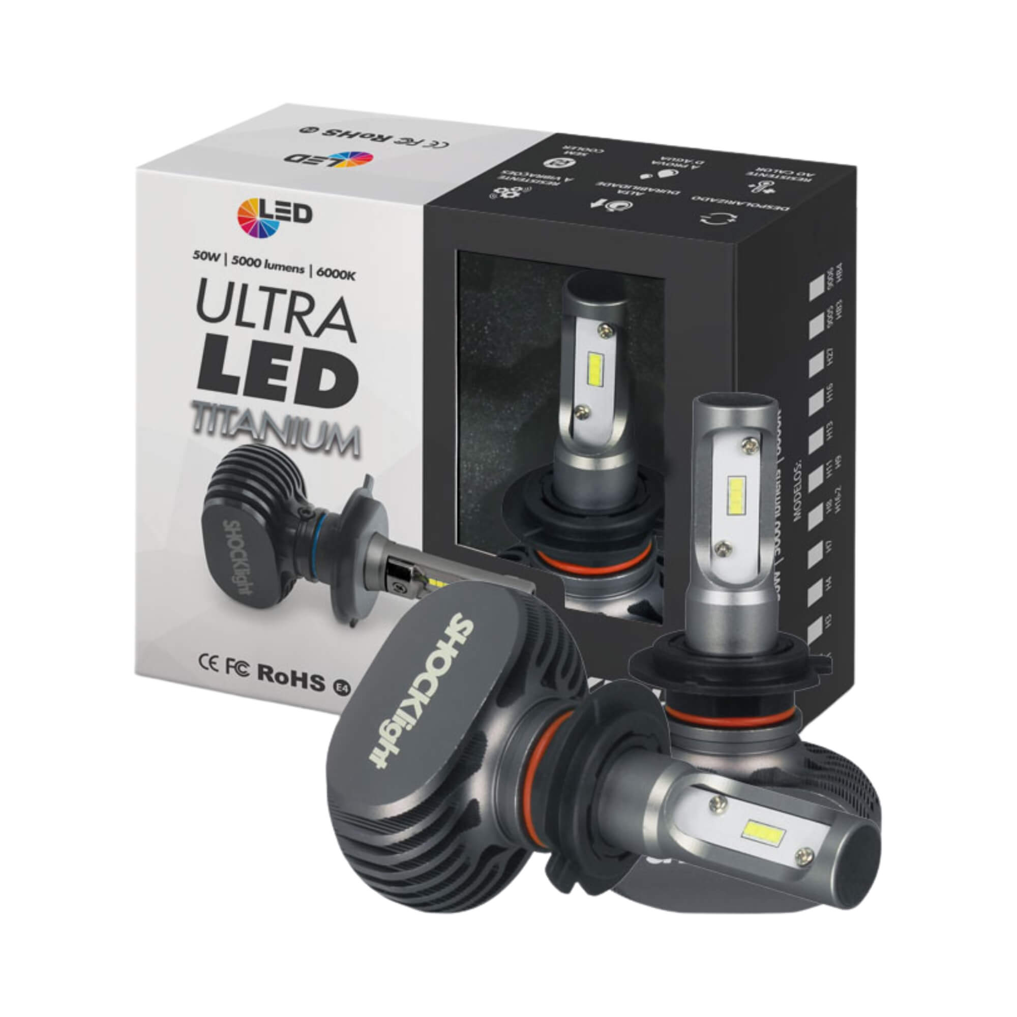 Par de Lâmpadas Ultraled Titanium H7 6000K 12V 50W 5000LM Shocklight - SLL-60007 T