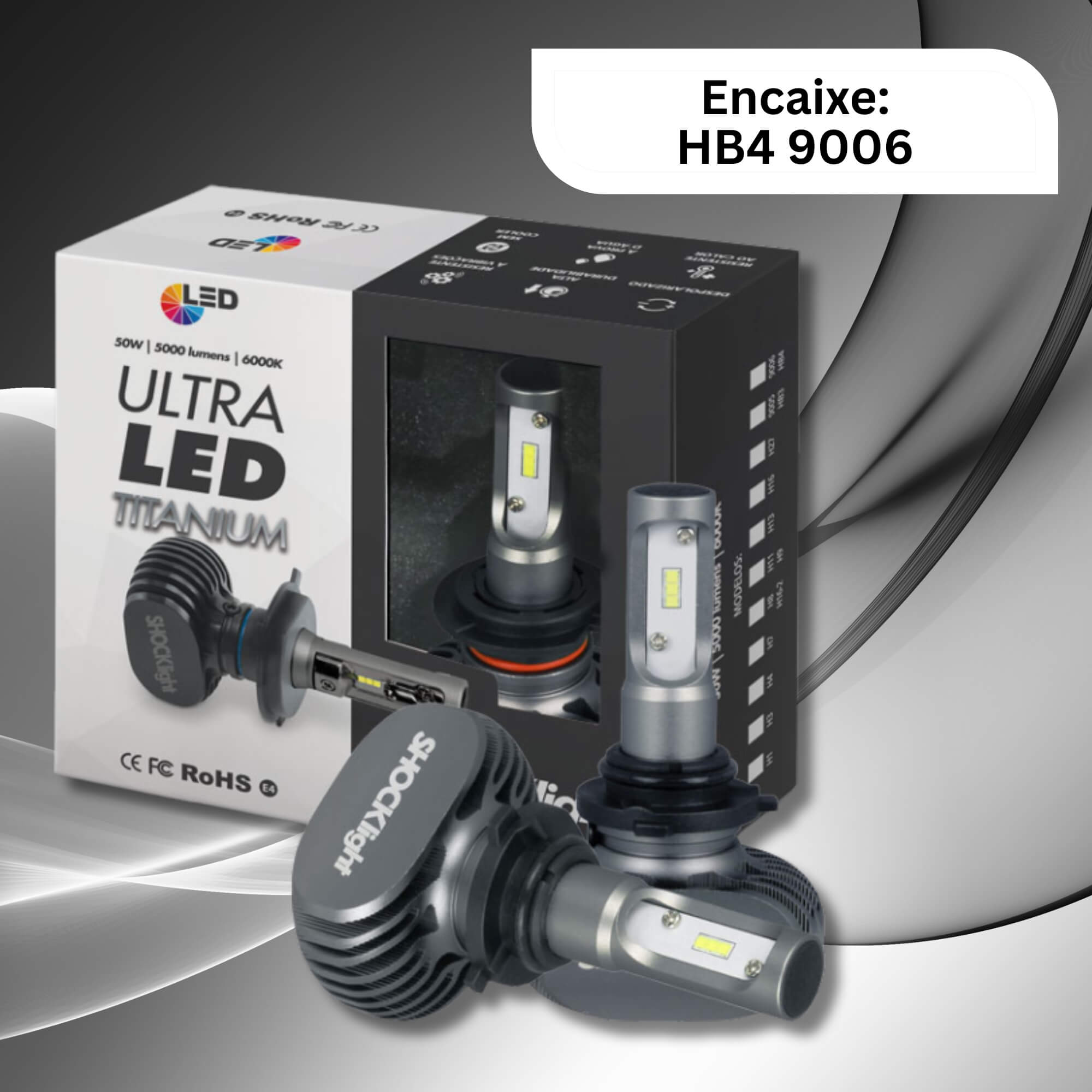 Par de Lâmpadas Ultraled Titanium 9006 HB4 6000K 12V 50W 5000LM Shocklight - SLL-69006T