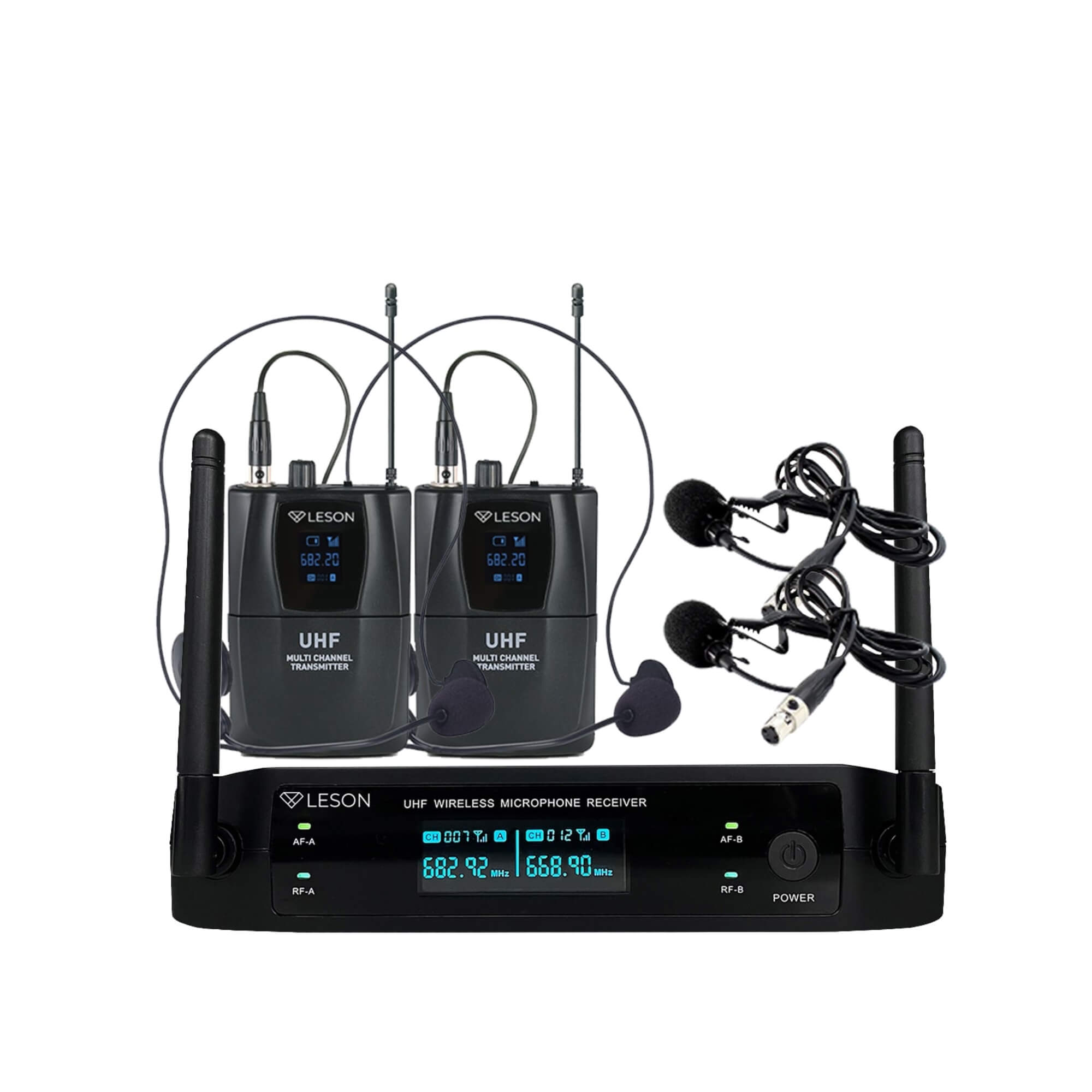 Microfone LS962 c/ 2 Headset + 2 Lapelas 48 Canais e 96 Frequências Leson - 2AMLS9621