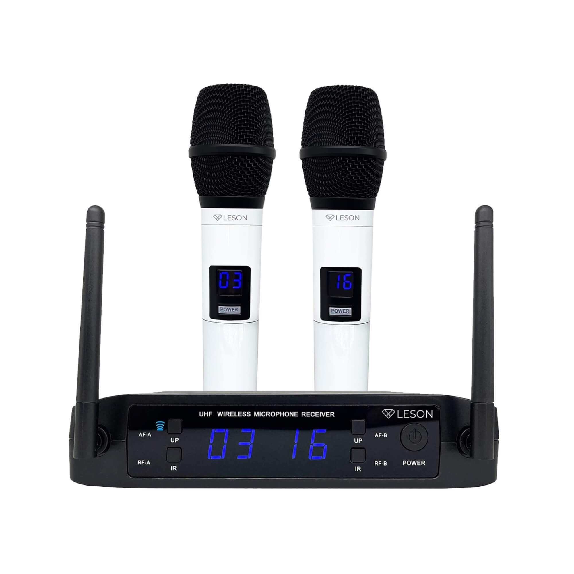 Microfone LS916 Base Branco Receptor com Display LCD Leson - 2AMLS916B