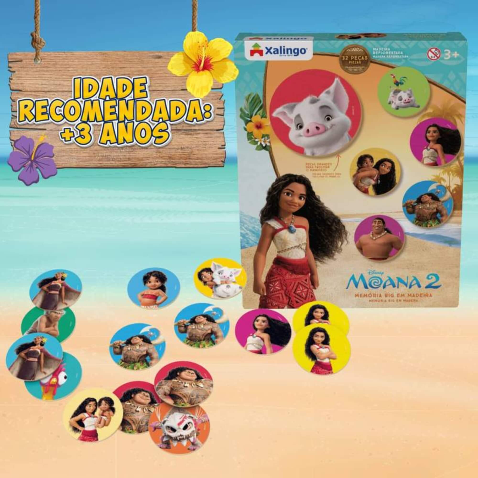 Jogo da Memória BIG Moana 2 com 32 Peças Xalingo - 16509