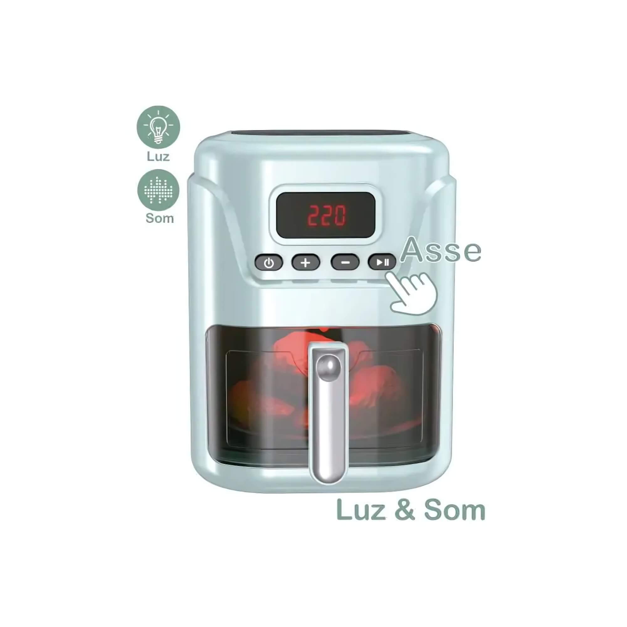 Brinquedo Infantil Mini Cozinha Airfryer c/ Luz, Som e Alimentos que Mudam de Cor Fenix - LKC-993