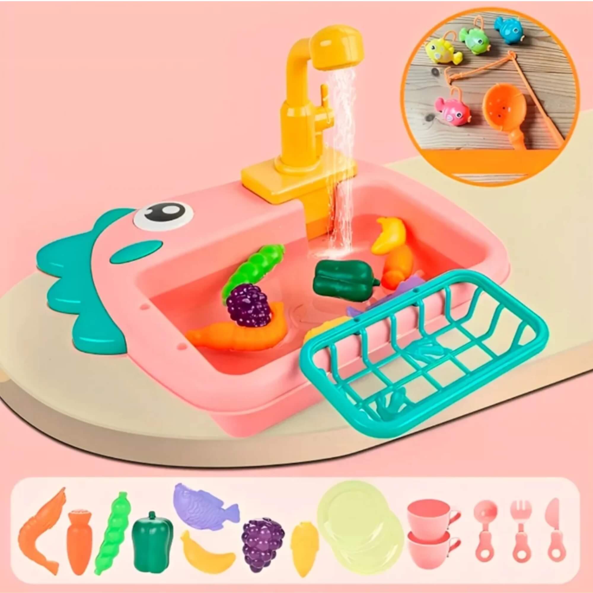 Brinquedo Infantil Dino Pia e Pesca Rosa com Acessórios Fenix - PLL-943R