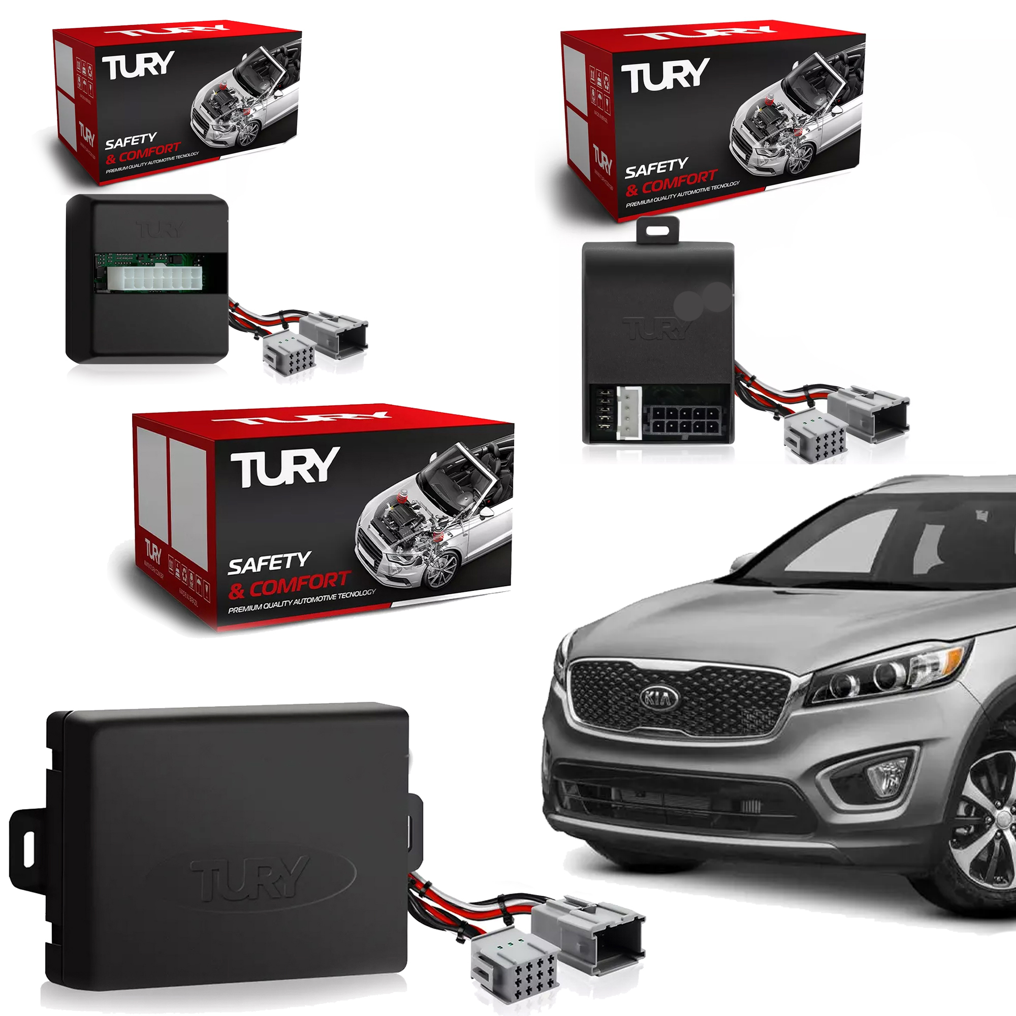 COMP Kit Modulo de Vidro com Antiesmagamento Sorento 2010 até 2012 + Retrovisores + Teto Solar - Tury