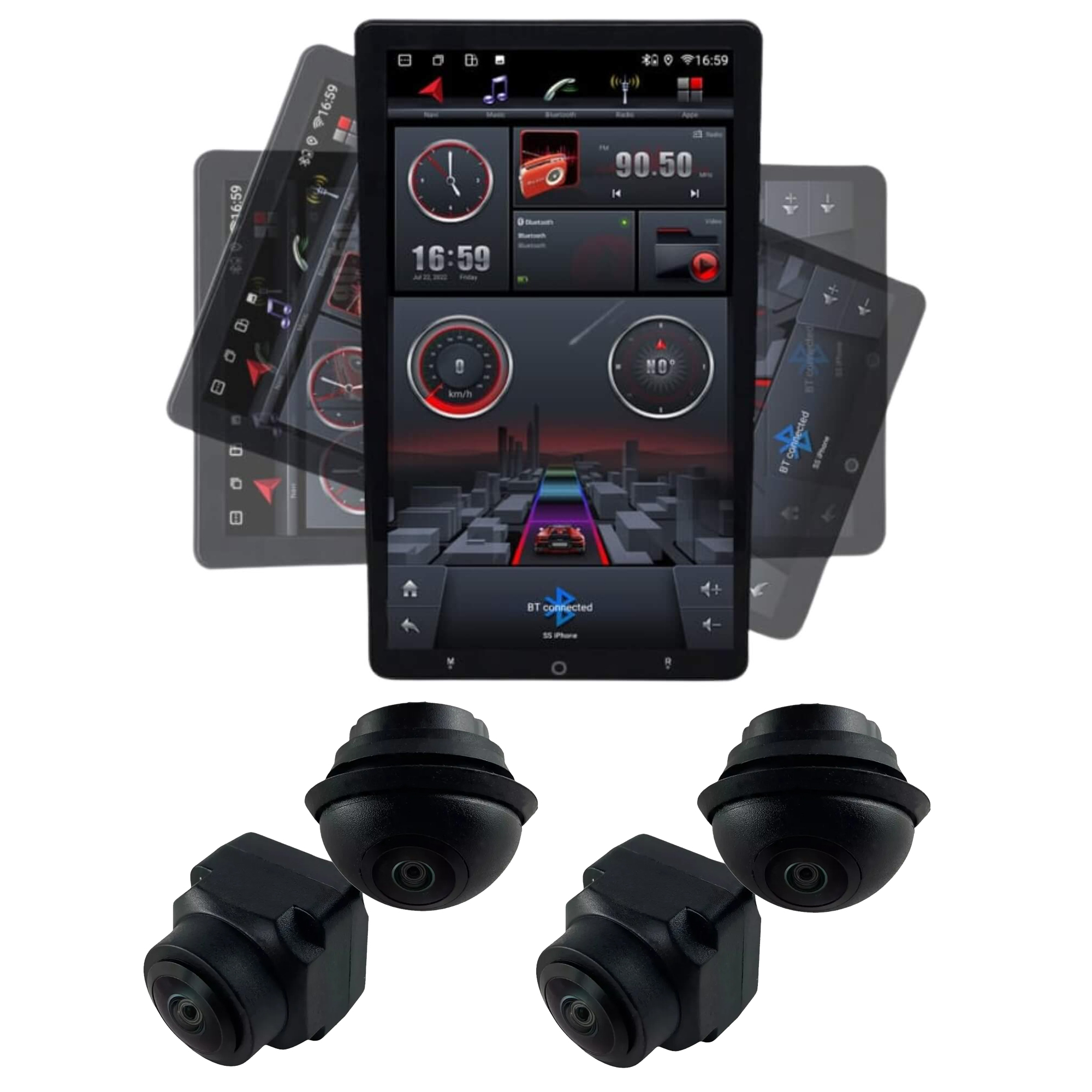 COMP Multimídia 2Din Tesla 13.3" Carplay 4GB RAM + Kit de câmera 360º  Roadstar