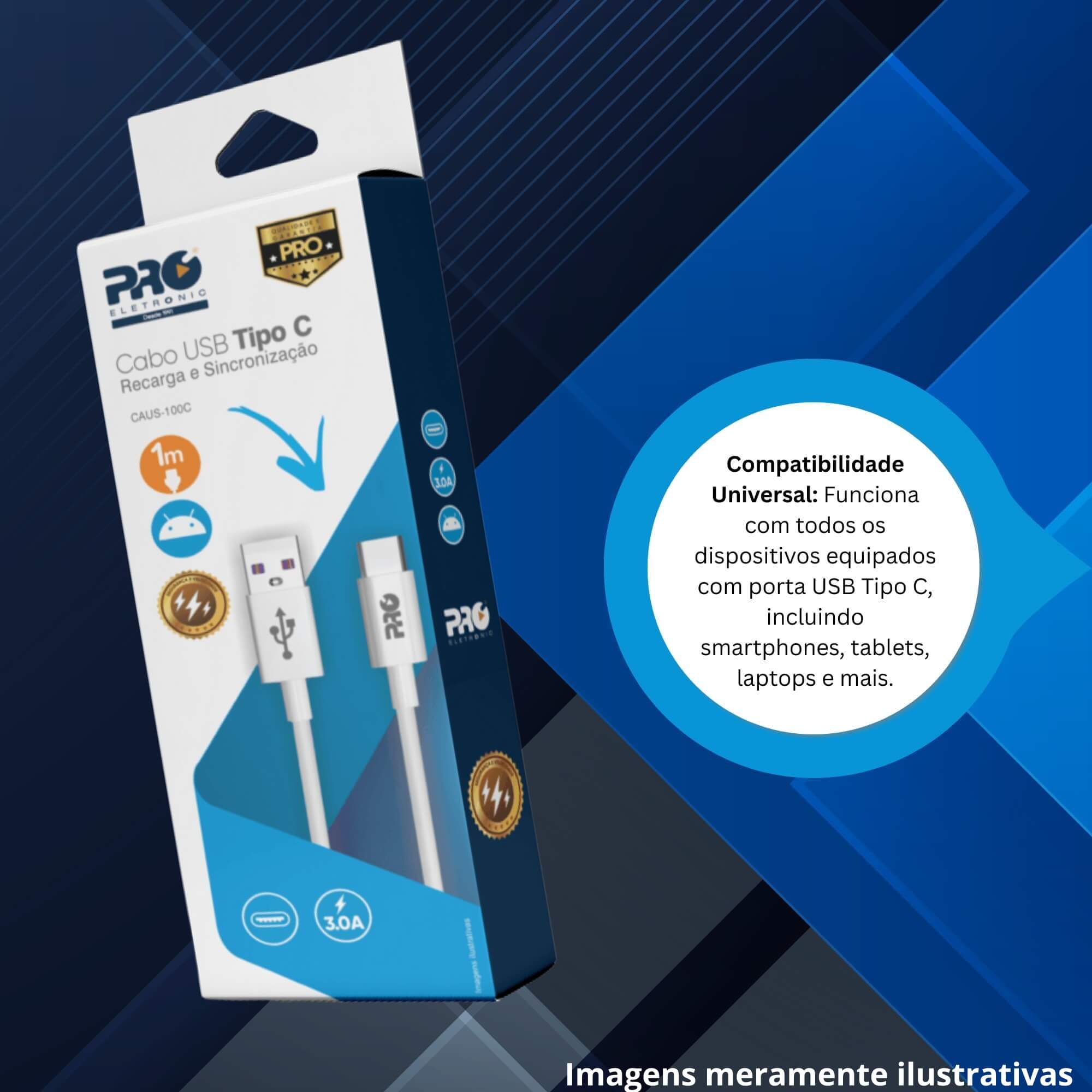 COMP Kit Carregador Universal Ultrarrápido QC+PD 20W + Cabo USB / USB tipo C 1 Metro Pro Eletronic