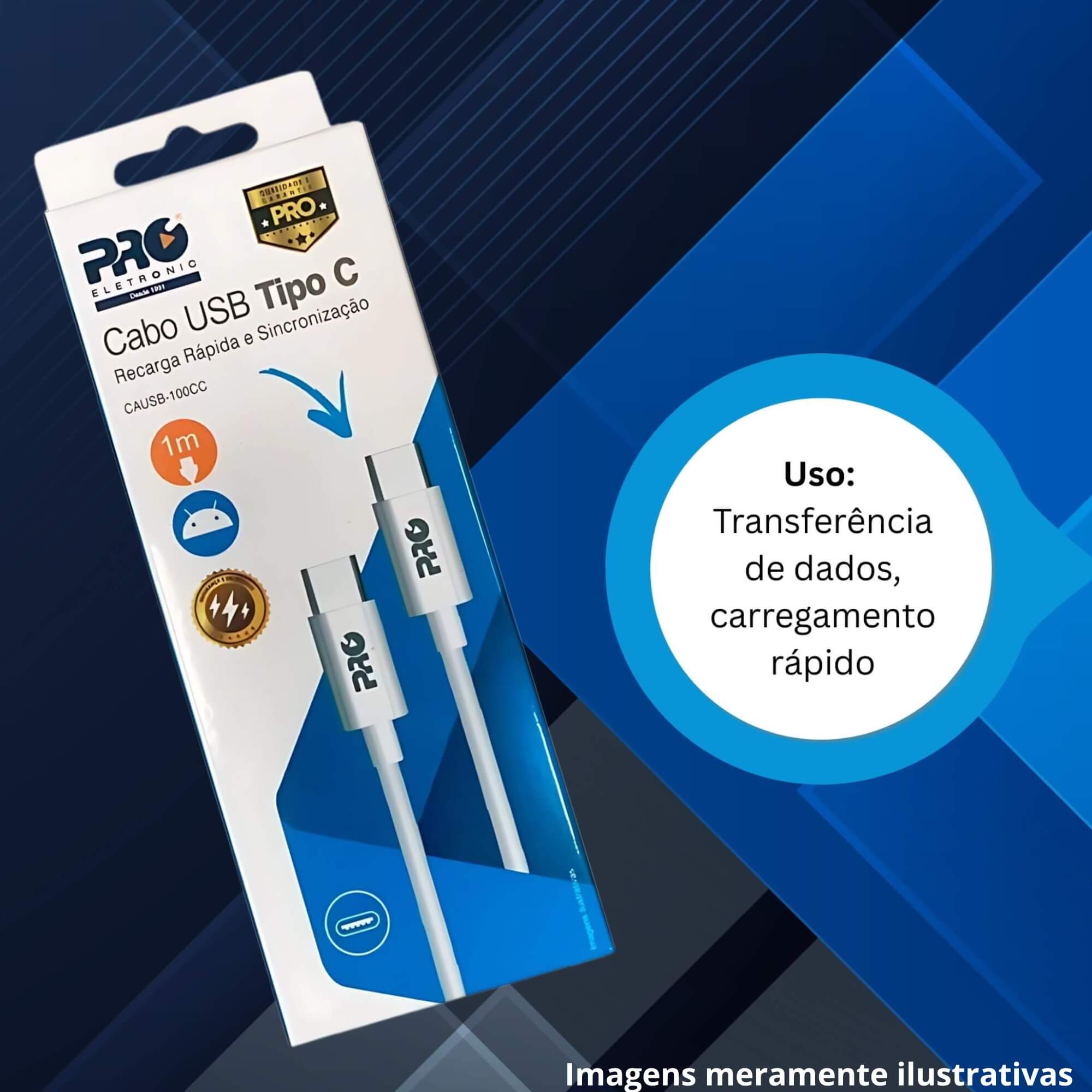 COMP Kit Cabo Carregador Universal Ultrarrápido QC+PD 20W + USB-C p/ USB-C 1 Metro Pro Eletronic
