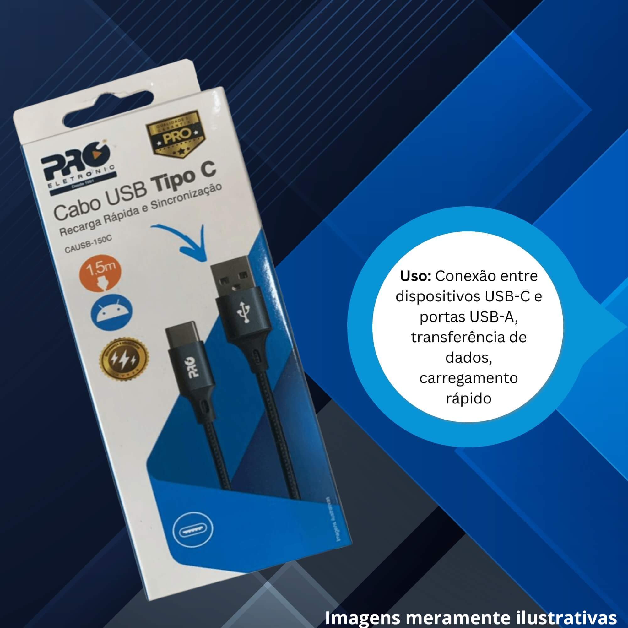 COMP Kit Carregador Universal Ultrarrápido QC+PD 20W + Cabo USB-A + USB-C 1.5 Metros Pro Eletronic