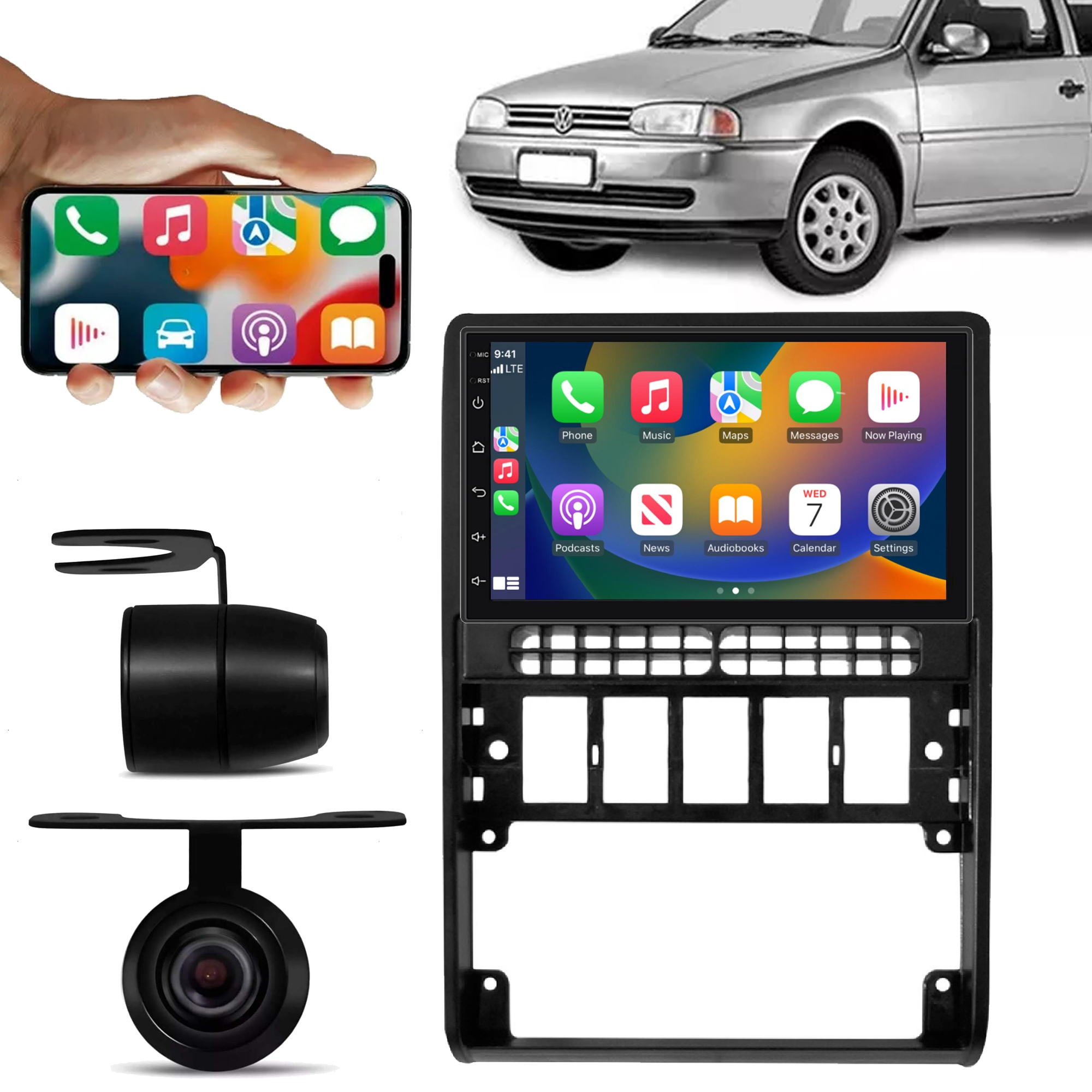 COMP Kit Multimídia Android 7 2/32GB Gol Parati Saveiro Bola 1995 a 1999 + câmera de ré - Roadstar
