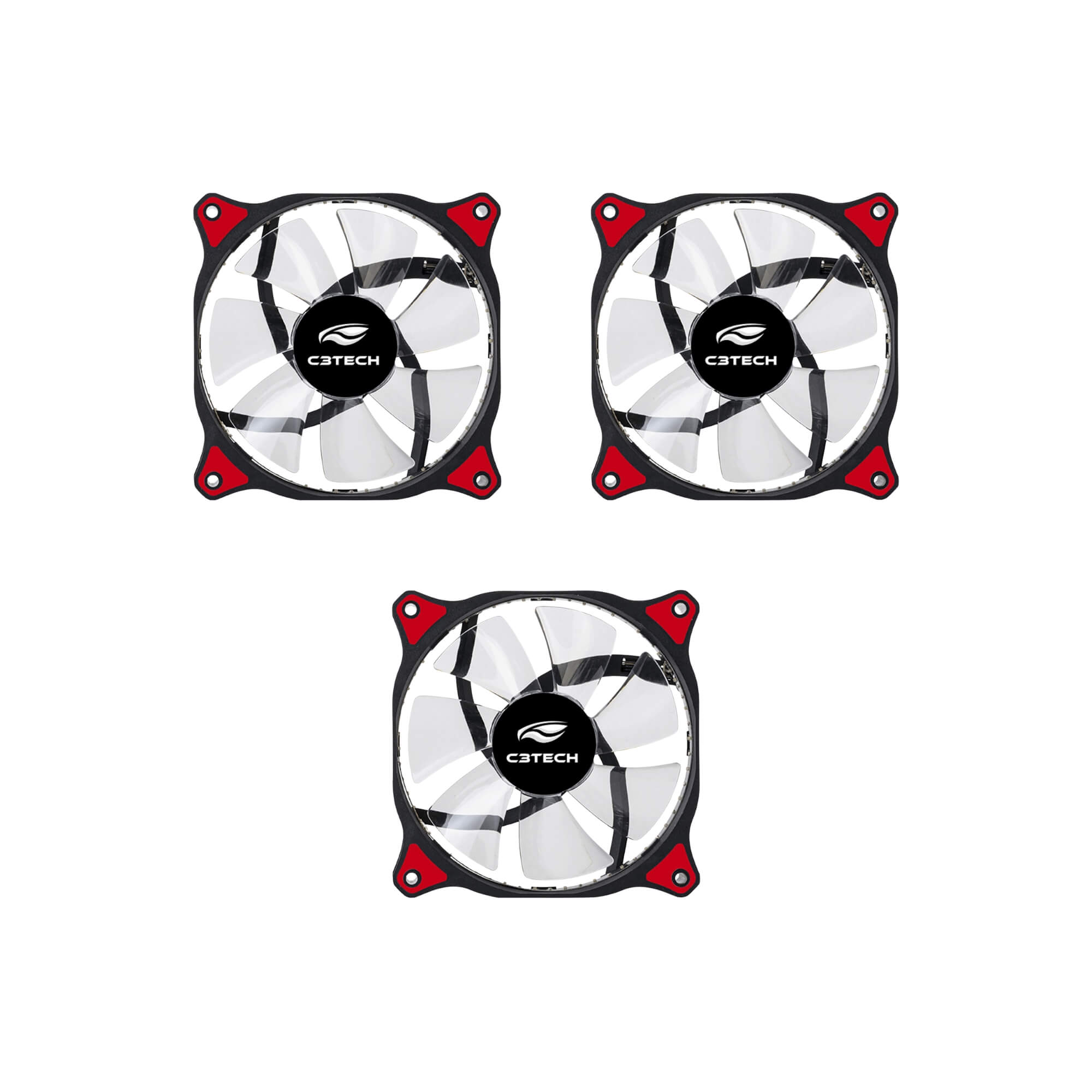 COMP Kit c/ 3 Cooler para Gabinete 120X120 30LED Vermelho STORM C3Tech F7-L130RD