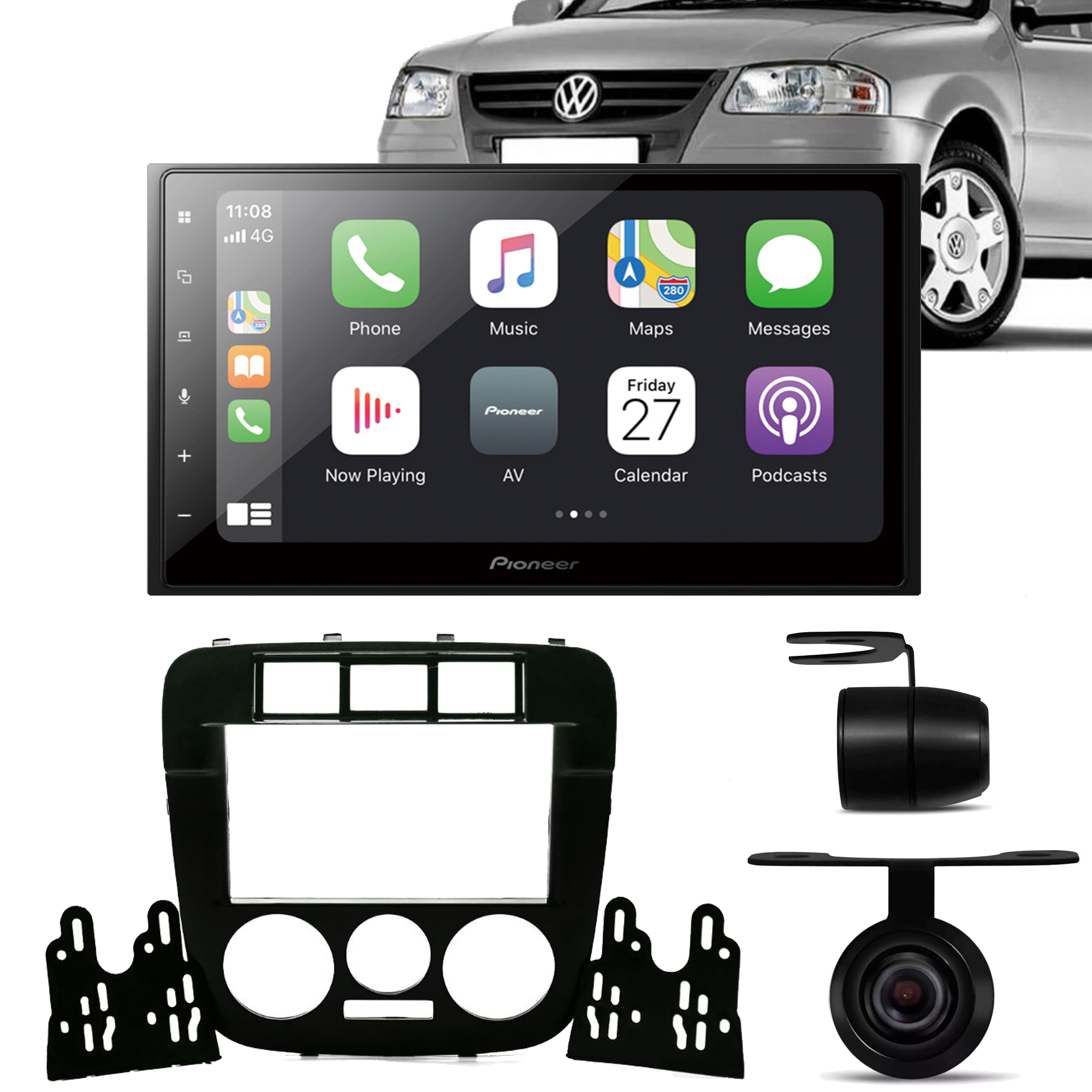 COMP Kit Multimídia Pioneer GOL Parati Saveiro G4 2005 a 2007 DMH-Z5380TV 2Din 6.8" BT  + Câmera de ré