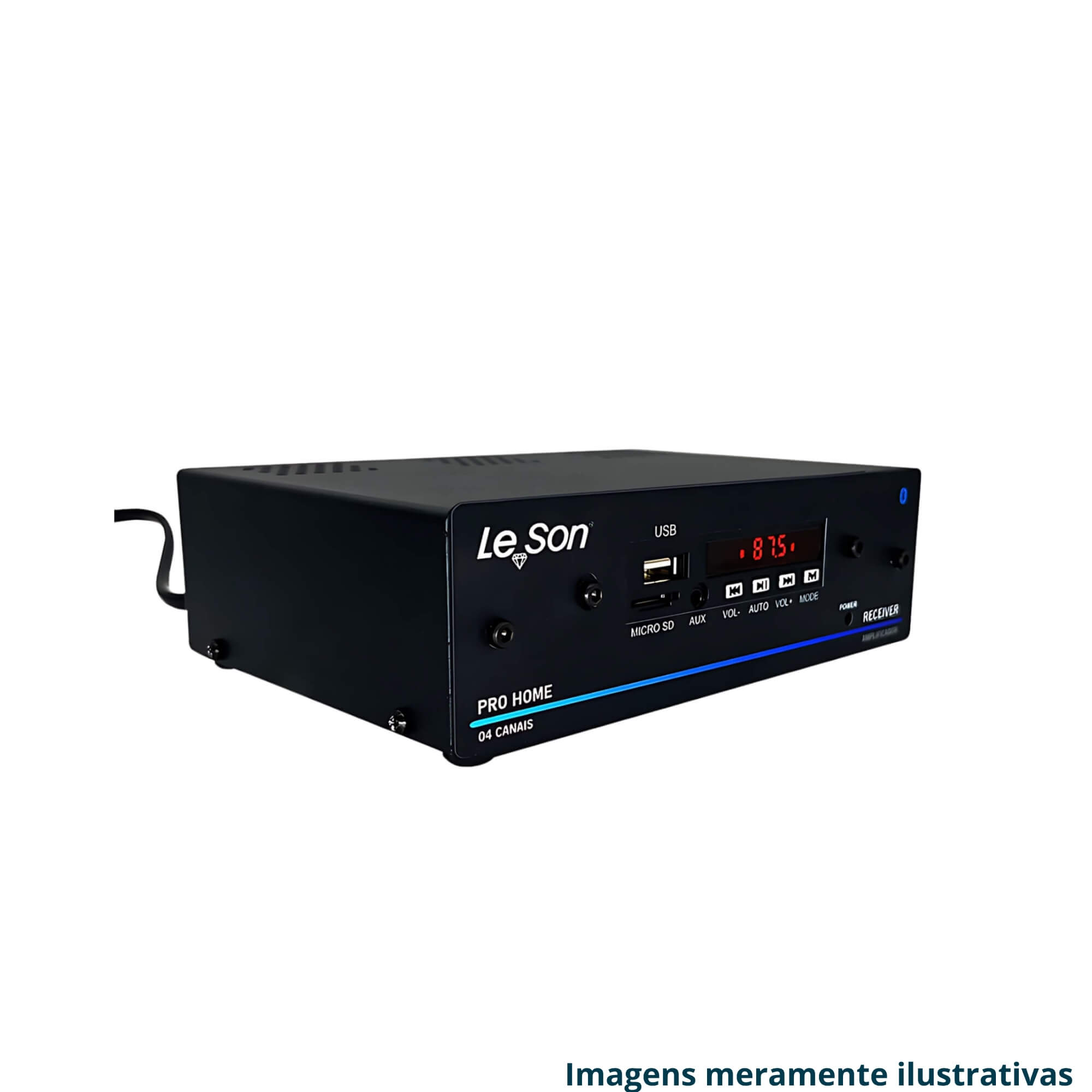 COMP Kit Amplificador Receiver 120w USB Aux 4ch + Par de Arandelas Redondas Branca 110W Rms 6" Leson