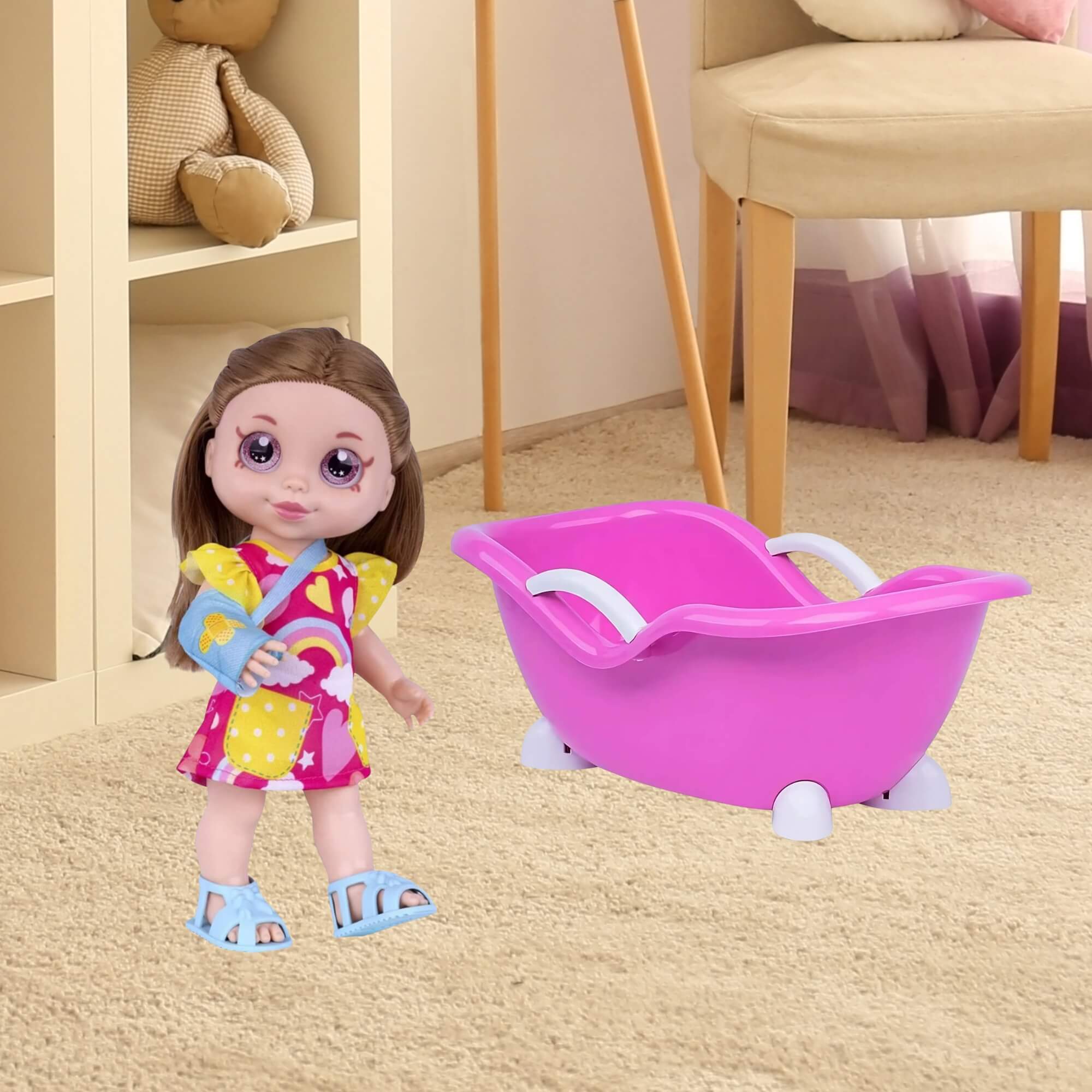 COMP Kit Boneca Babys Dodói c/ Acessórios de Médico + Banheira Nenequinha Hora do Banho - Super Toys