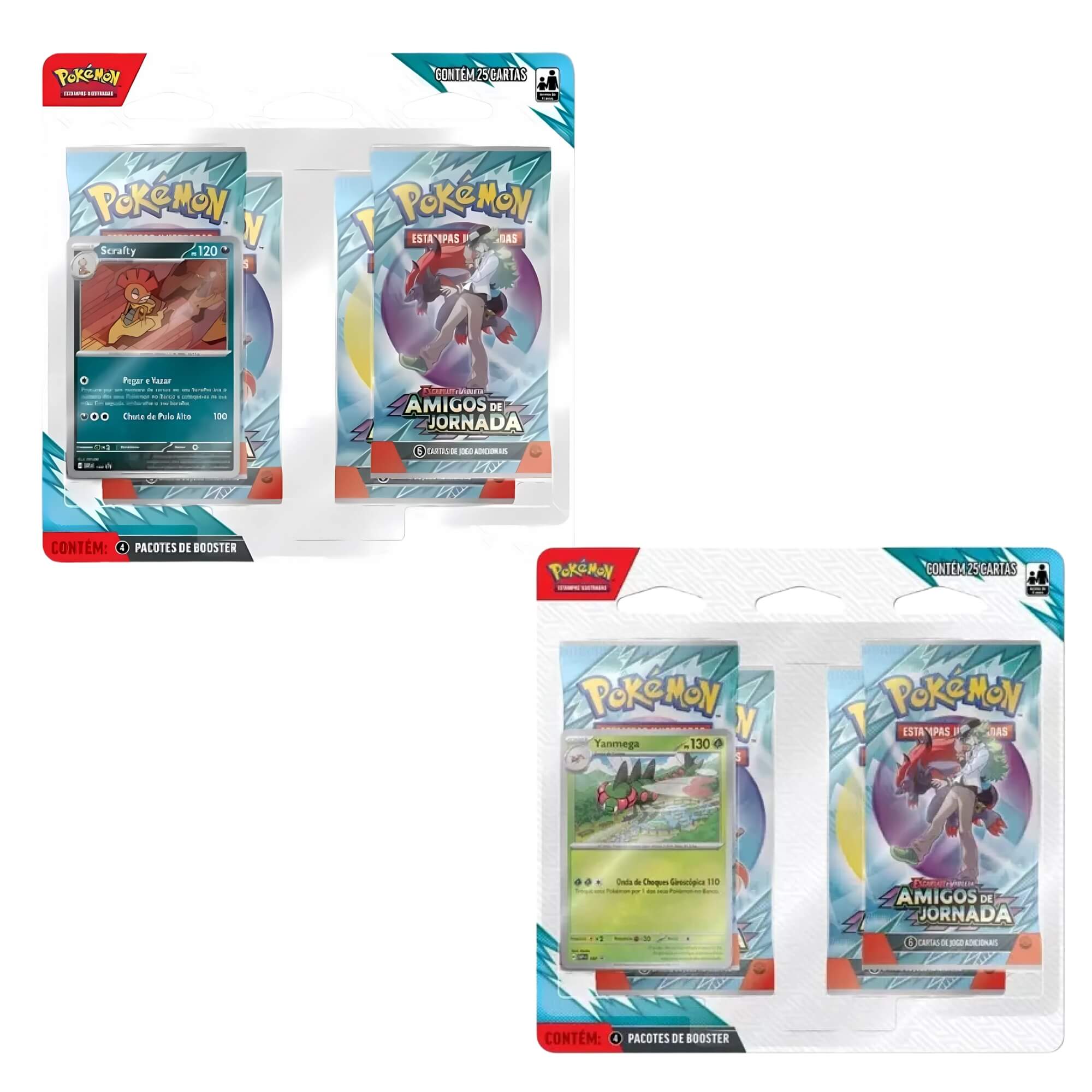 Pokemon 2x Blister Quadruplo EV9 Amigos de Jornada Scrafty e Yanmega Copag - 35373