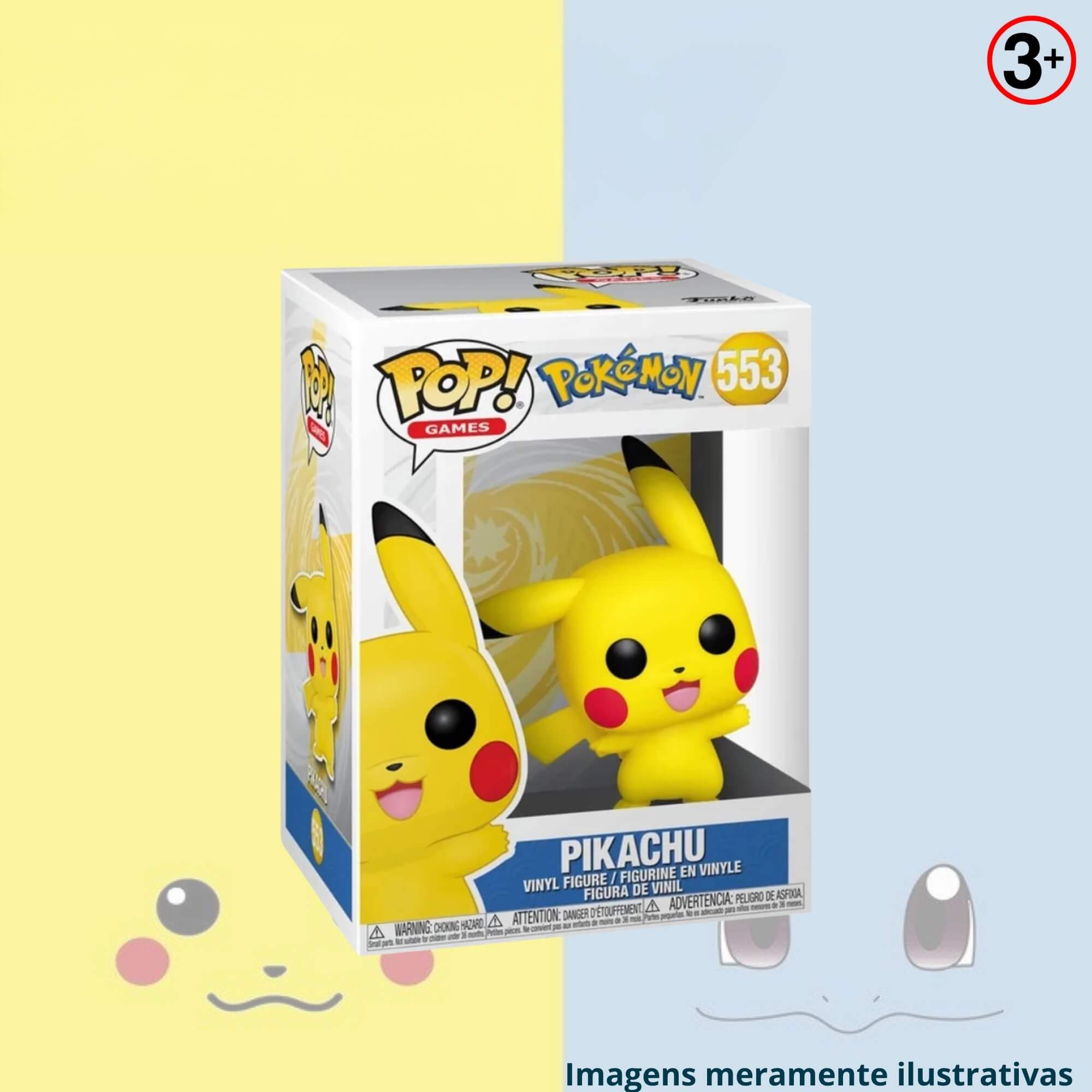 COMP Kit Boneco Colecionável Funko Pop! Pokémon Pikachu 553 + Squirtle 504 Miniatura Candide