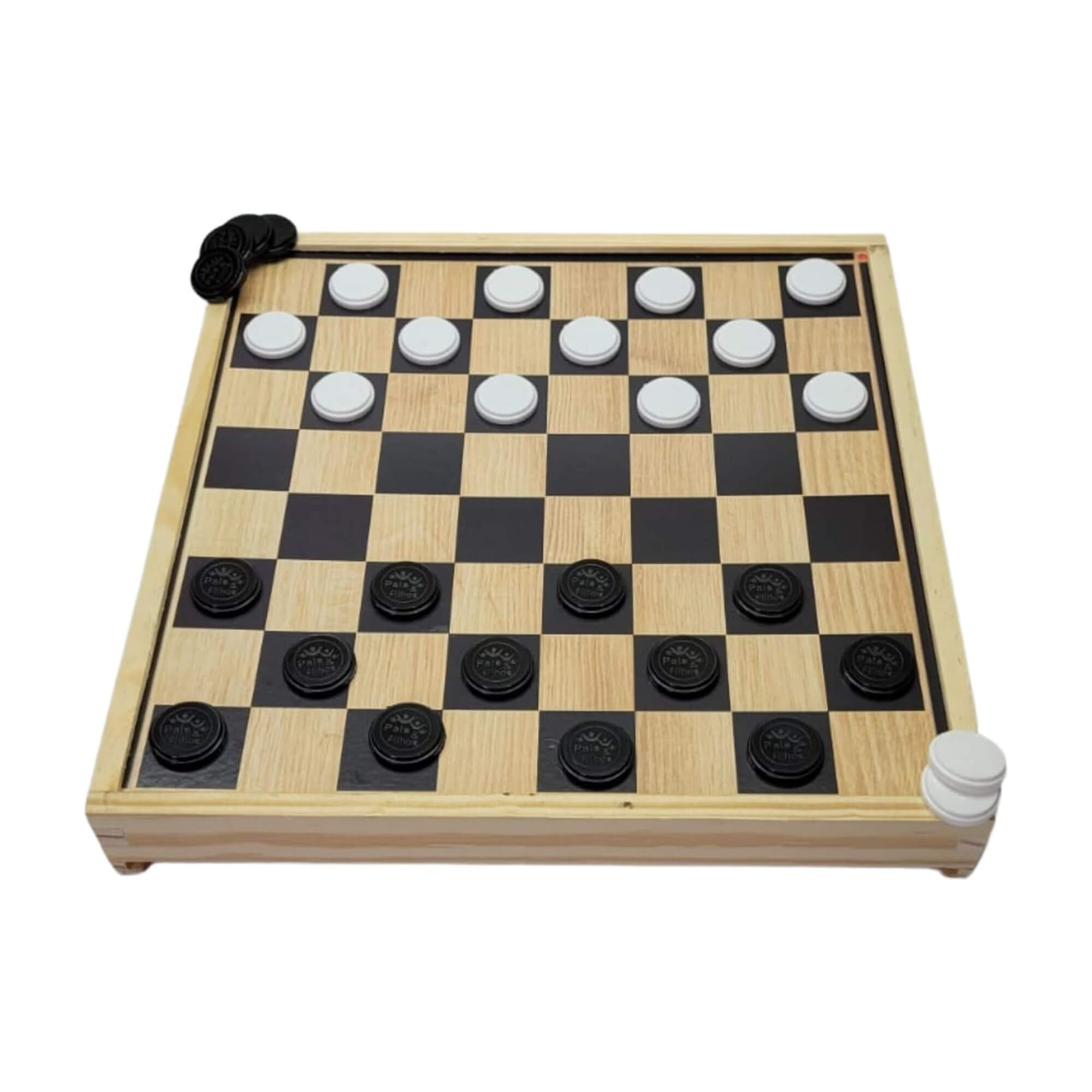 Jogo de Damas, Ludo e Trilha 3 em 1 com Caixa de Madeira Pais e Filhos - 2212-1