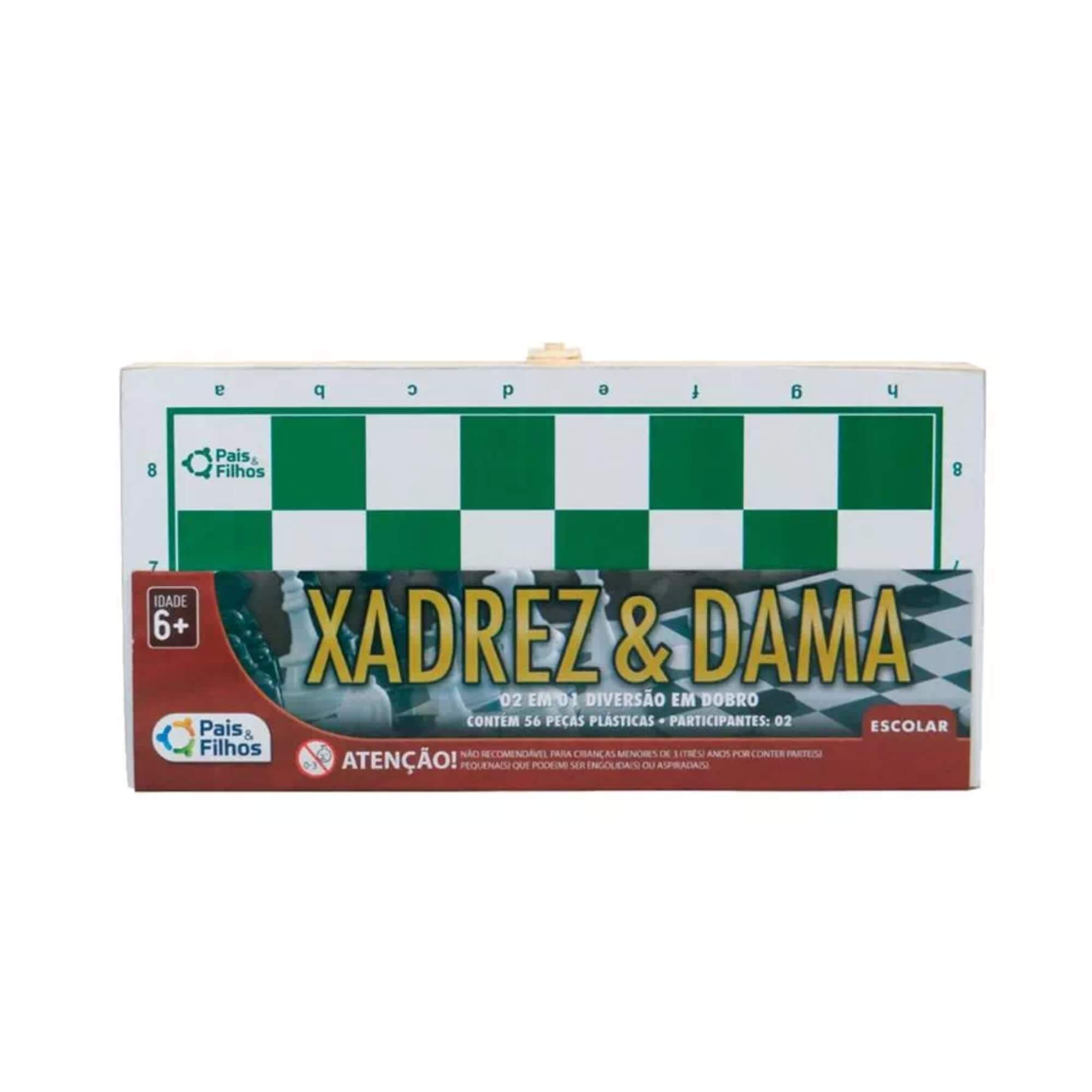 Estojo de Jogos Xadrez e Dama 6+ anos Brinquedo Educativo Estratégia Lógica Pais e Filhos - 2908-1