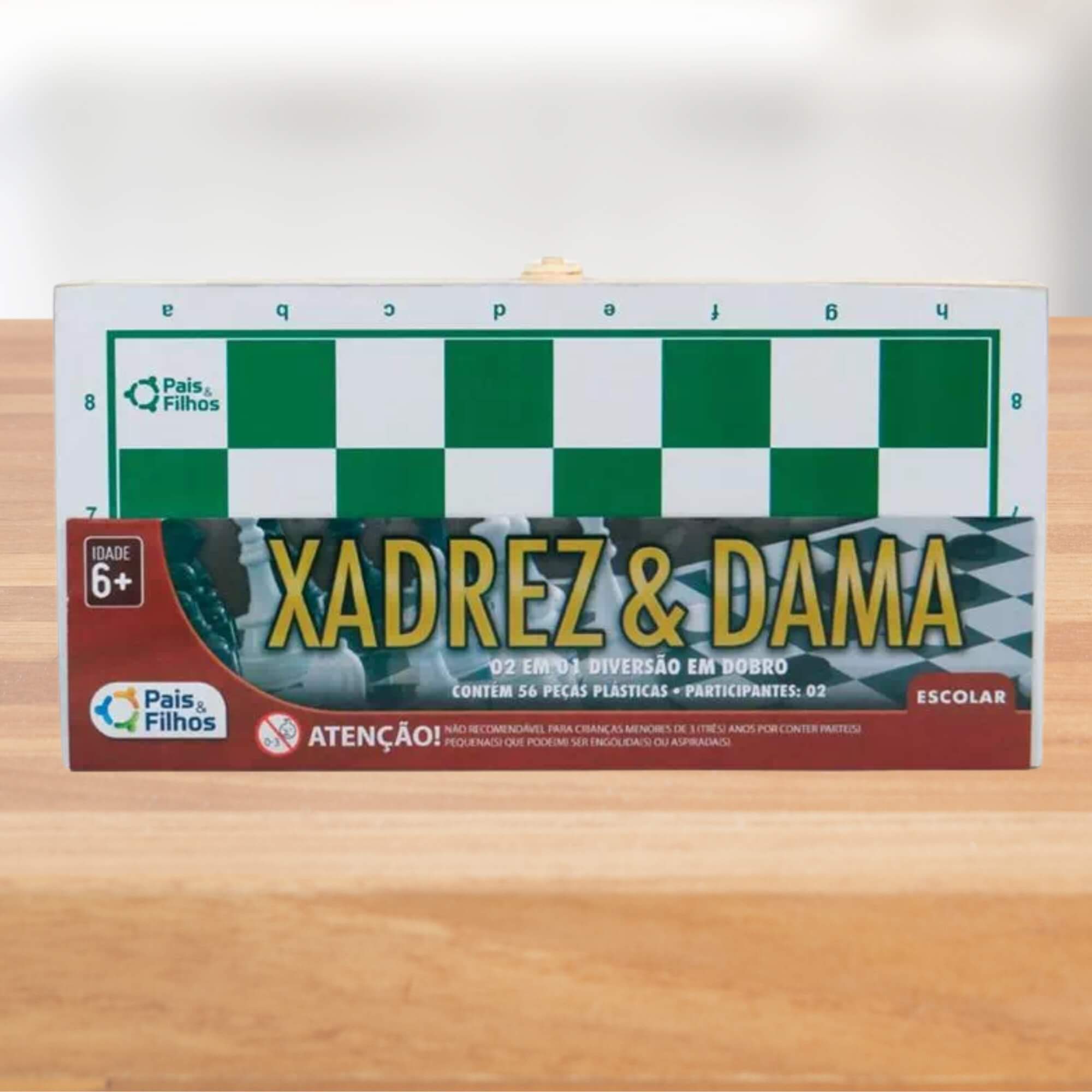 Estojo de Jogos Xadrez e Dama 6+ anos Brinquedo Educativo Estratégia Lógica Pais e Filhos - 2908-1
