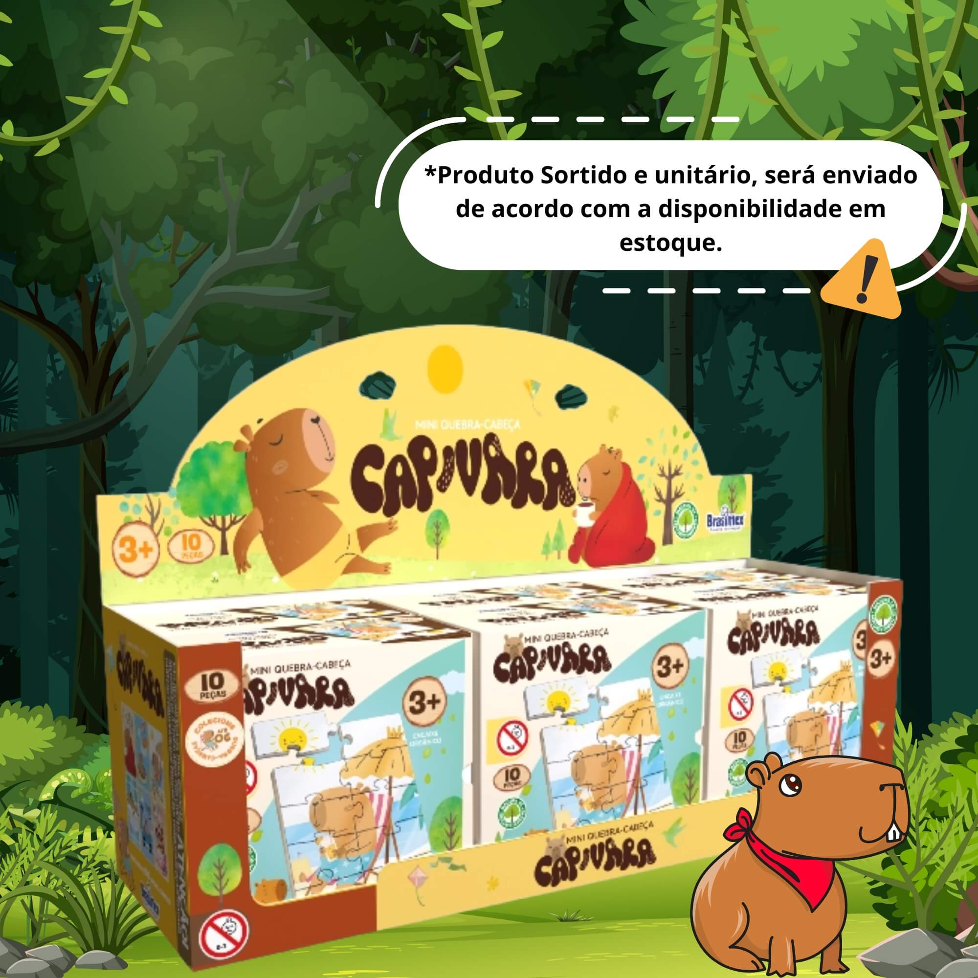 Mini Quebra-Cabeça de Madeira - Capivara - Sortido e Unitário Pais e Filhos - 813295-1