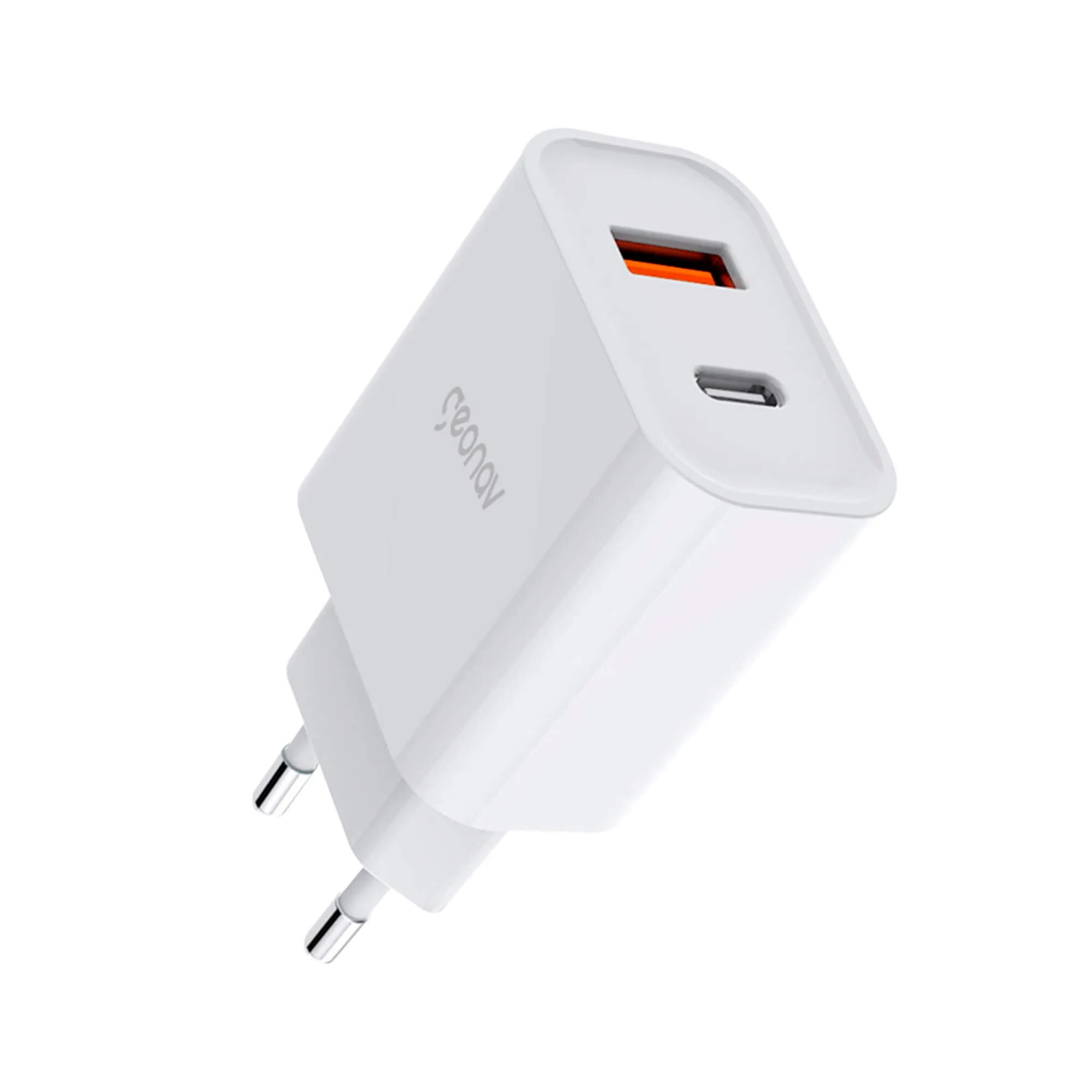 COMP Carregador Turbo 20W Duo USB USB-C QC 3.0 + Cabo USB-C p/ USB-A Nylon 1.20m Geonav