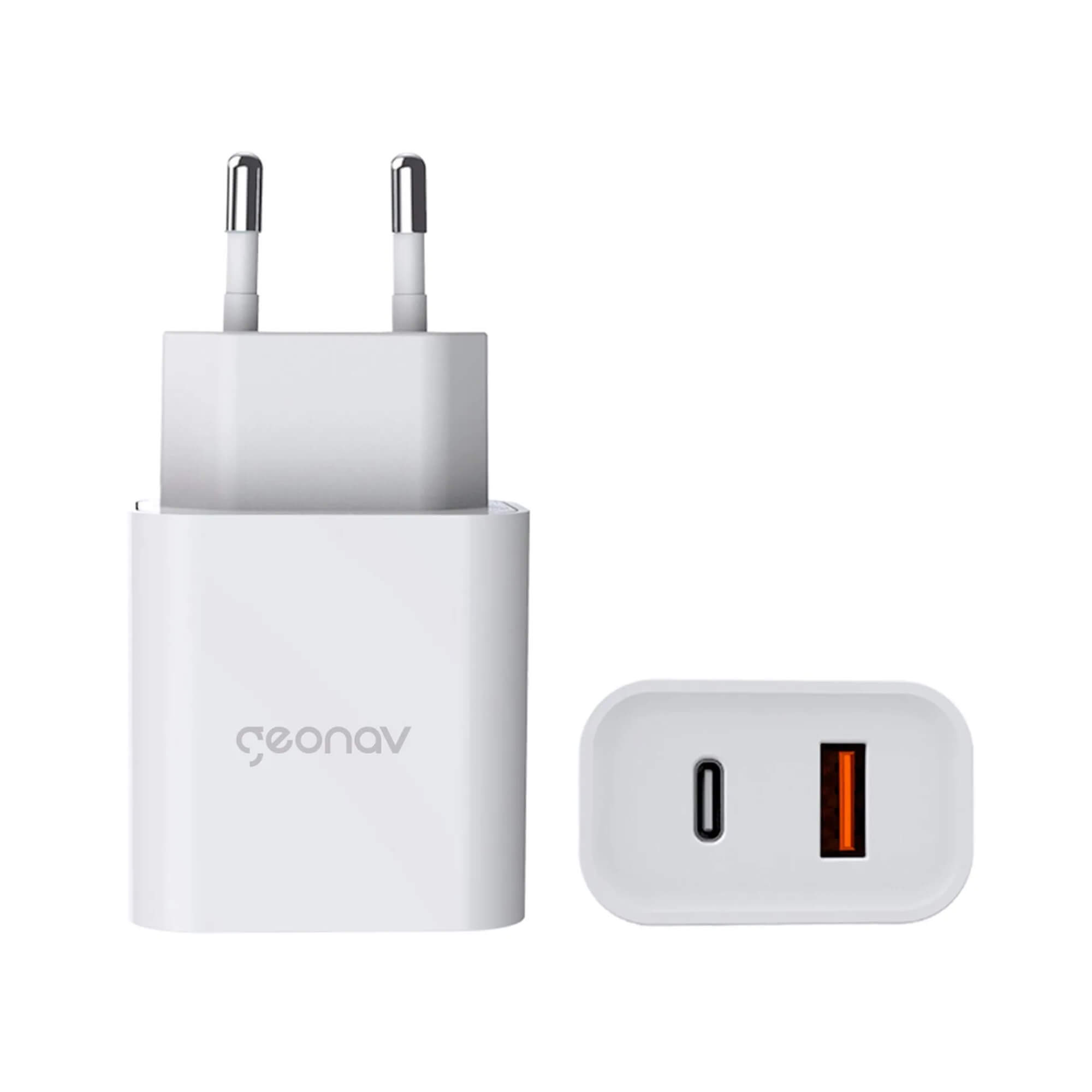 COMP Carregador Turbo 20W Duo USB USB-C QC 3.0 + Cabo USB-C p/ USB-A Nylon 1.20m Geonav
