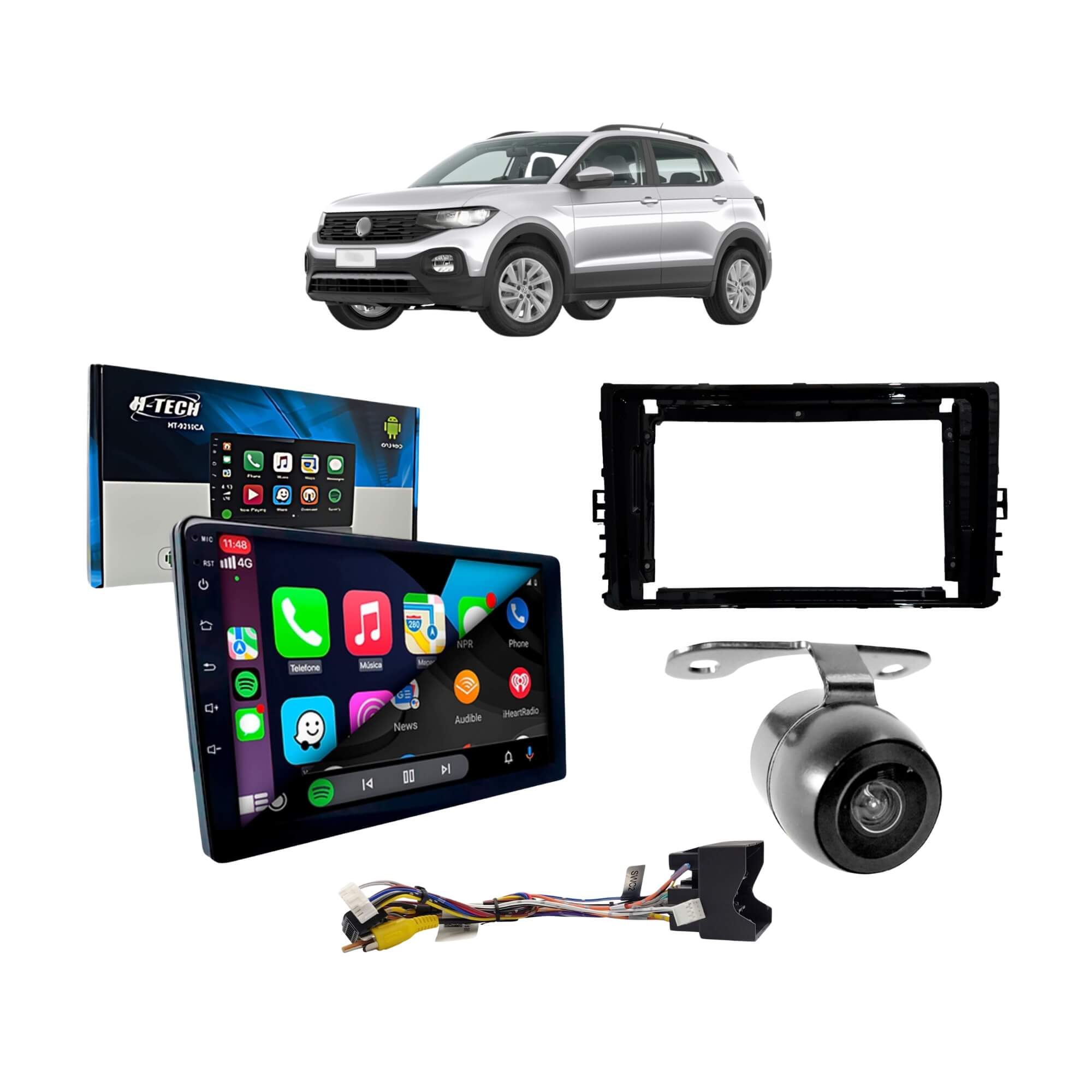 COMP Polo Virtus T-cross Multimídia Smart Slim 9" 2+32GB + Chicote CANBUS + Câmera de Ré + Moldura