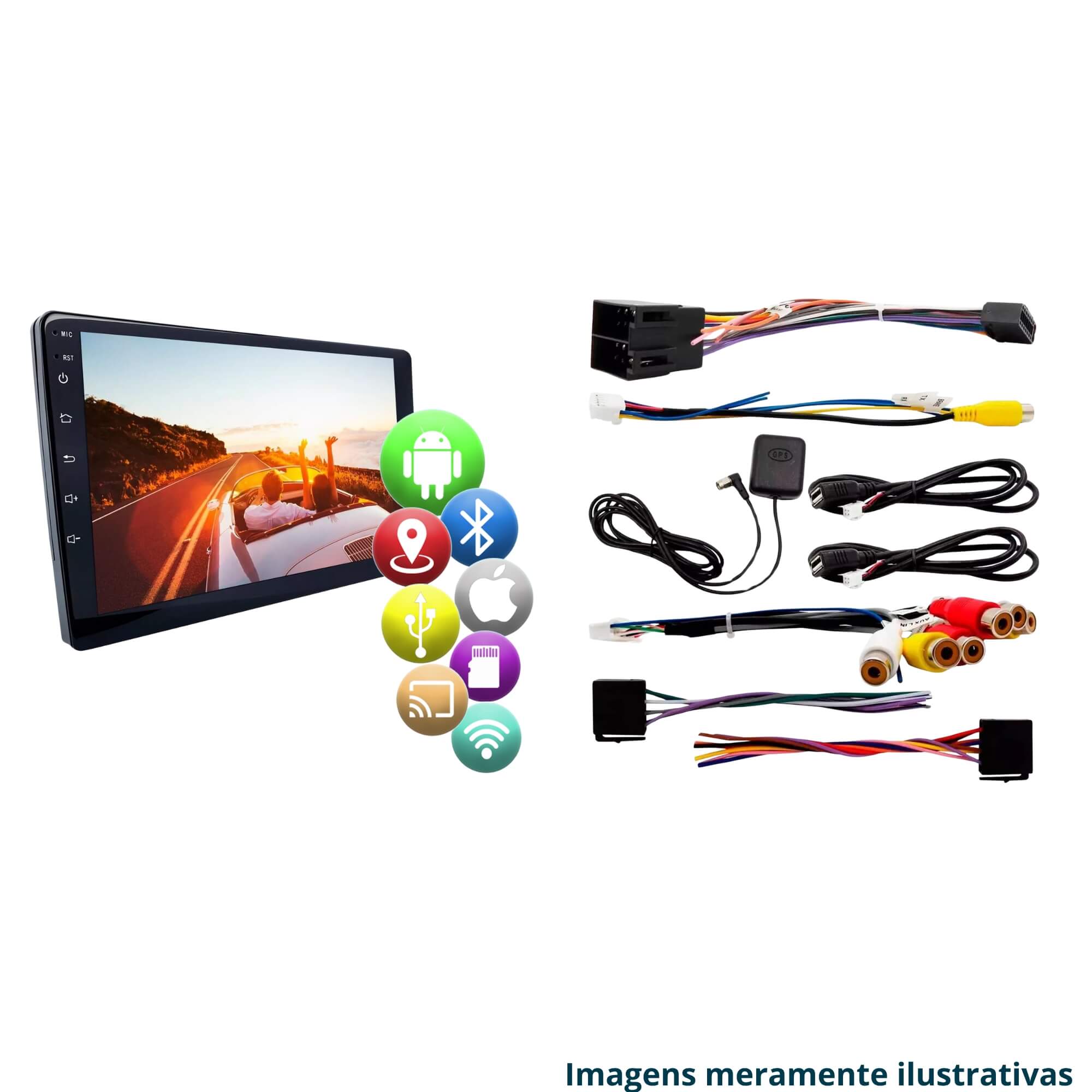 COMP Argo Central Multimidia SLIM 9" QLED 2+64GB + Camera de Ré + Chicote 16 vias + Moldura 2 Din 9"