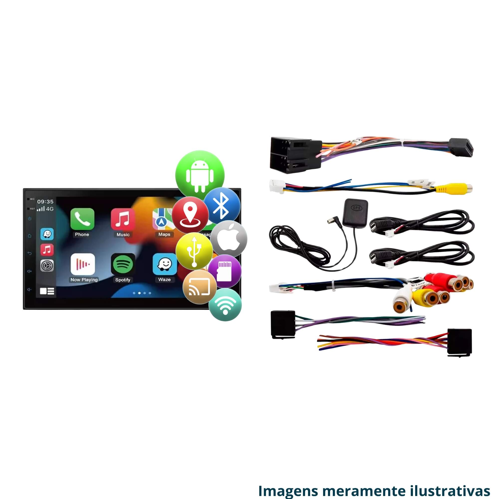 COMP Argo Central Multimidia 13 SLIM 7" 2+32GB + Camera de Ré + Chicote 16 vias + Moldura + Redutora