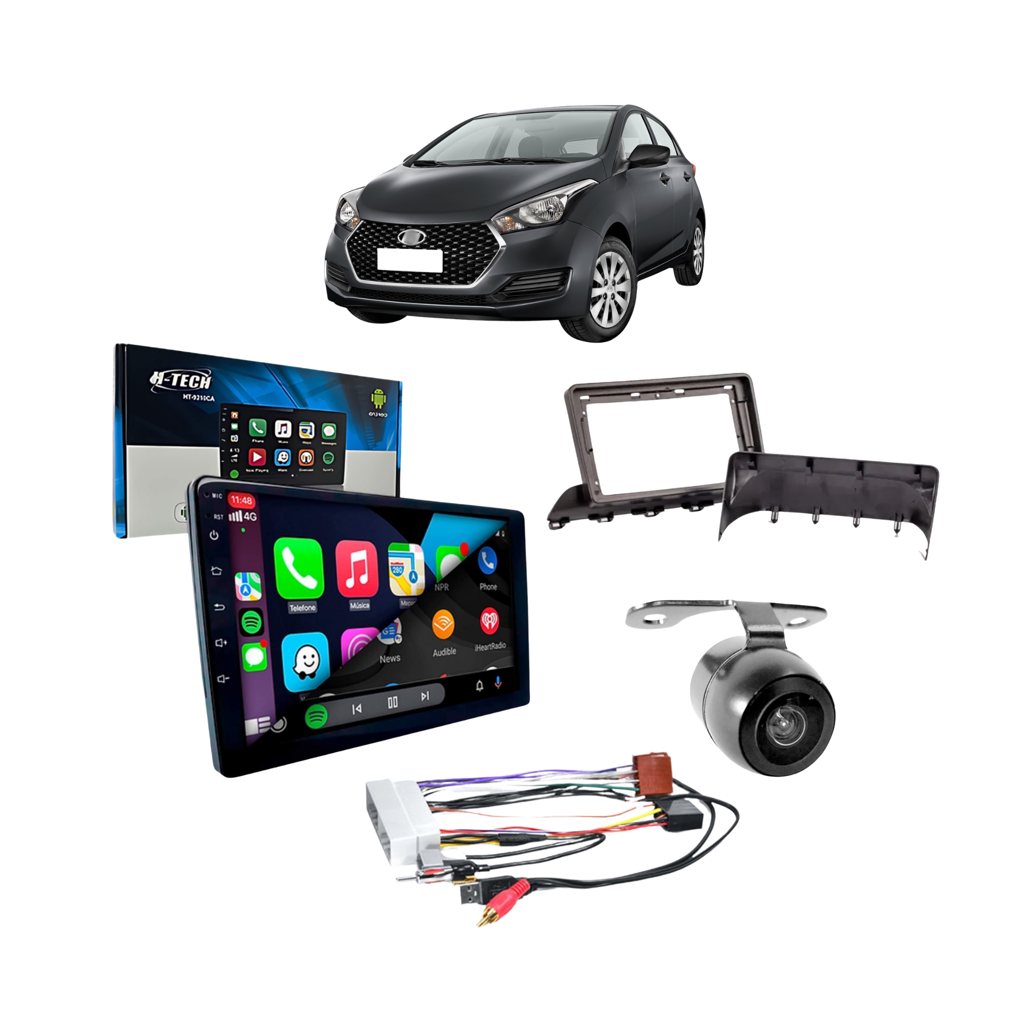 COMP HB20 2017 a 2020 Central Multimídia 9" 2+32GB + Kit Chicote Antena + Câmera de Ré + Moldura 9"