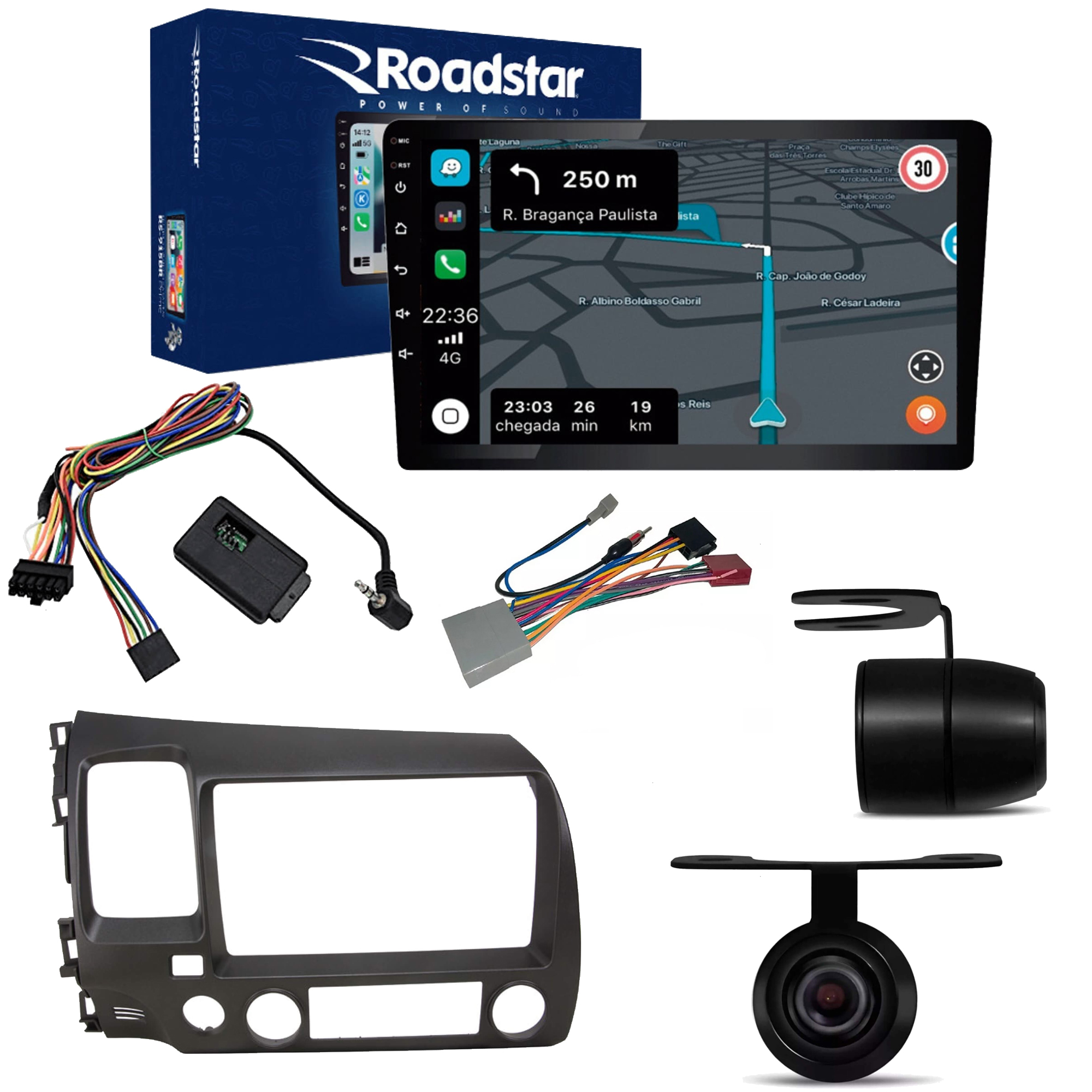 COMP Kit Multimídia Android 9 " Roadstar Honda Civic 2007 a 2011 Android Auto  Carplay + câmera de ré + Interrface