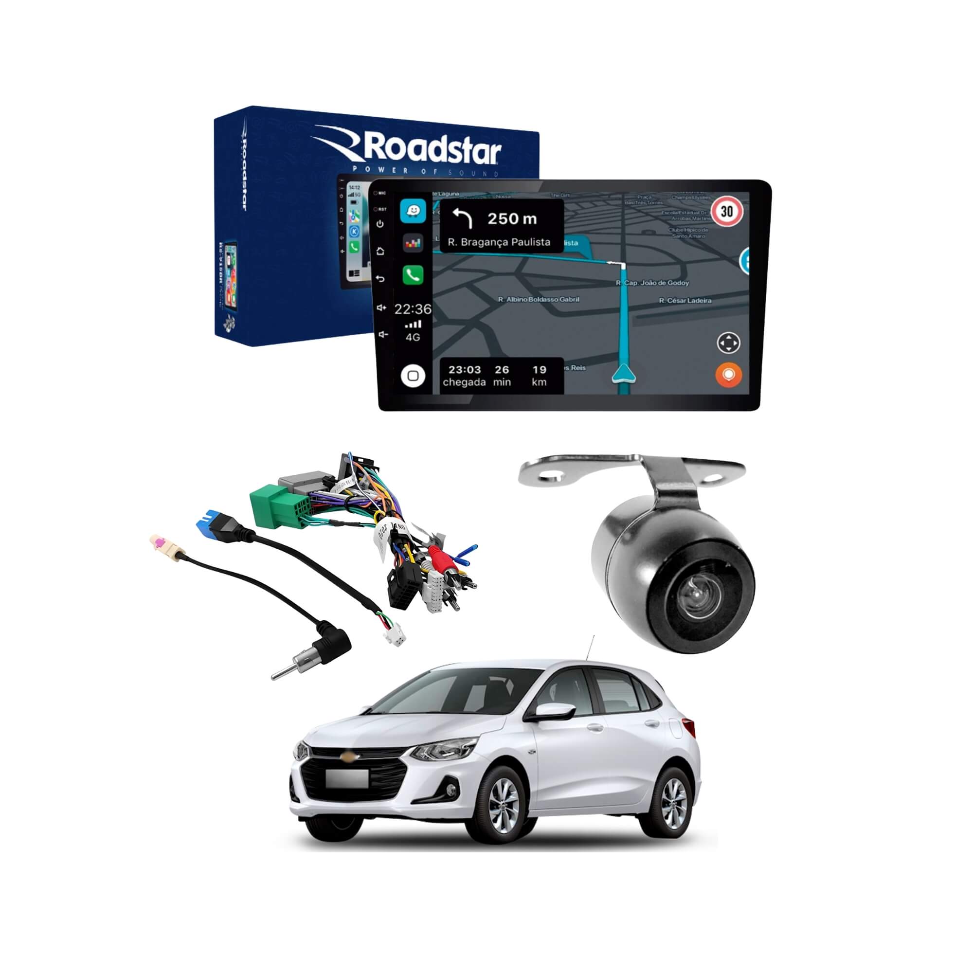 COMP Kit Onix 2020/23 Central Multimídia Android 9" + Câmera de Ré + Chicote de Ligação CAN