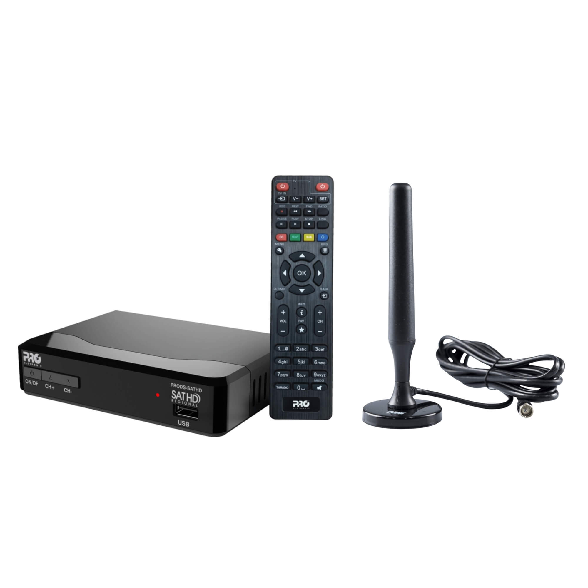 COMP Kit Receptor Digital SATPRO HD + Antena Interna Digital Omni 4DBI PROHD-2400 Pro Eletronic