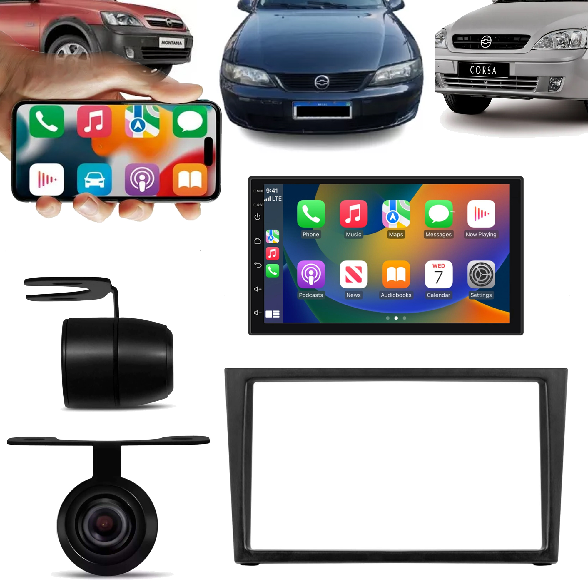 COMP Kit Multimidia Corsa Vectra Montana Meriva Android 13 7" 2+32GB Carplay e Android Auto + Câmera de Ré