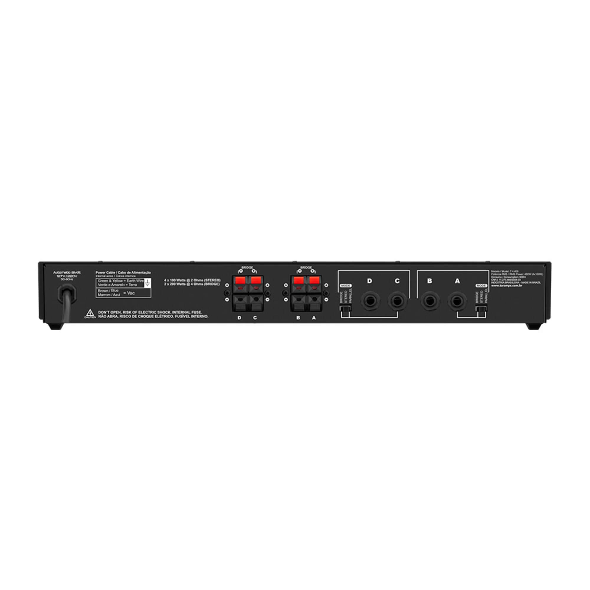Amplificador Profissional T4.400 (4 x 100 Watts) 400 Watts RMS Taramps - 902024