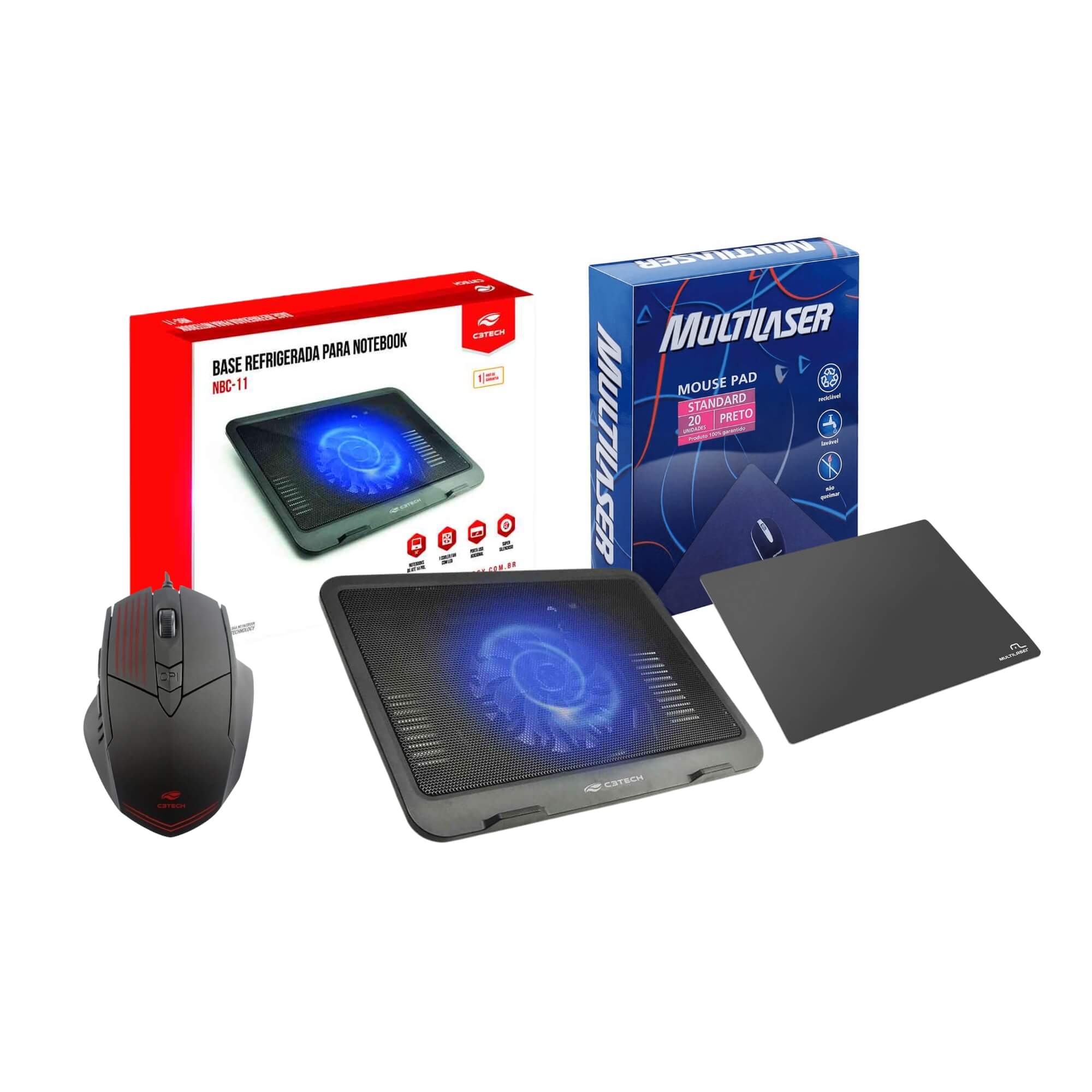 COMP Kit Base para Notebook 14" + Mouse Gamer LED c/ Fio 2400 Dpi RGB + Mousepad