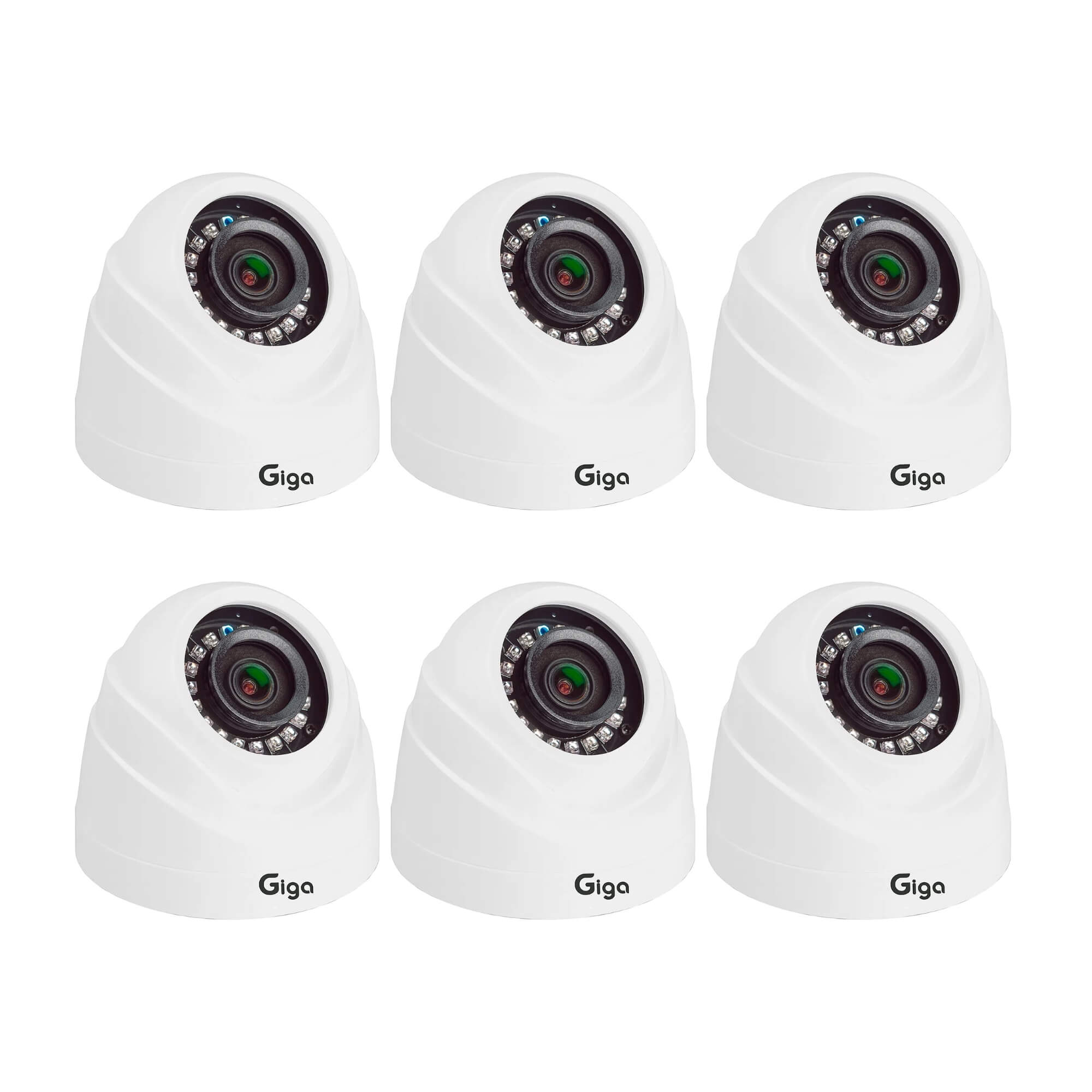 COMP Kit c/ 6 Câmeras Dome 1080P Orion IR 20M Sensor Digital1/3 3.6MM 12 Led SMD D-WDR Giga GS0470A