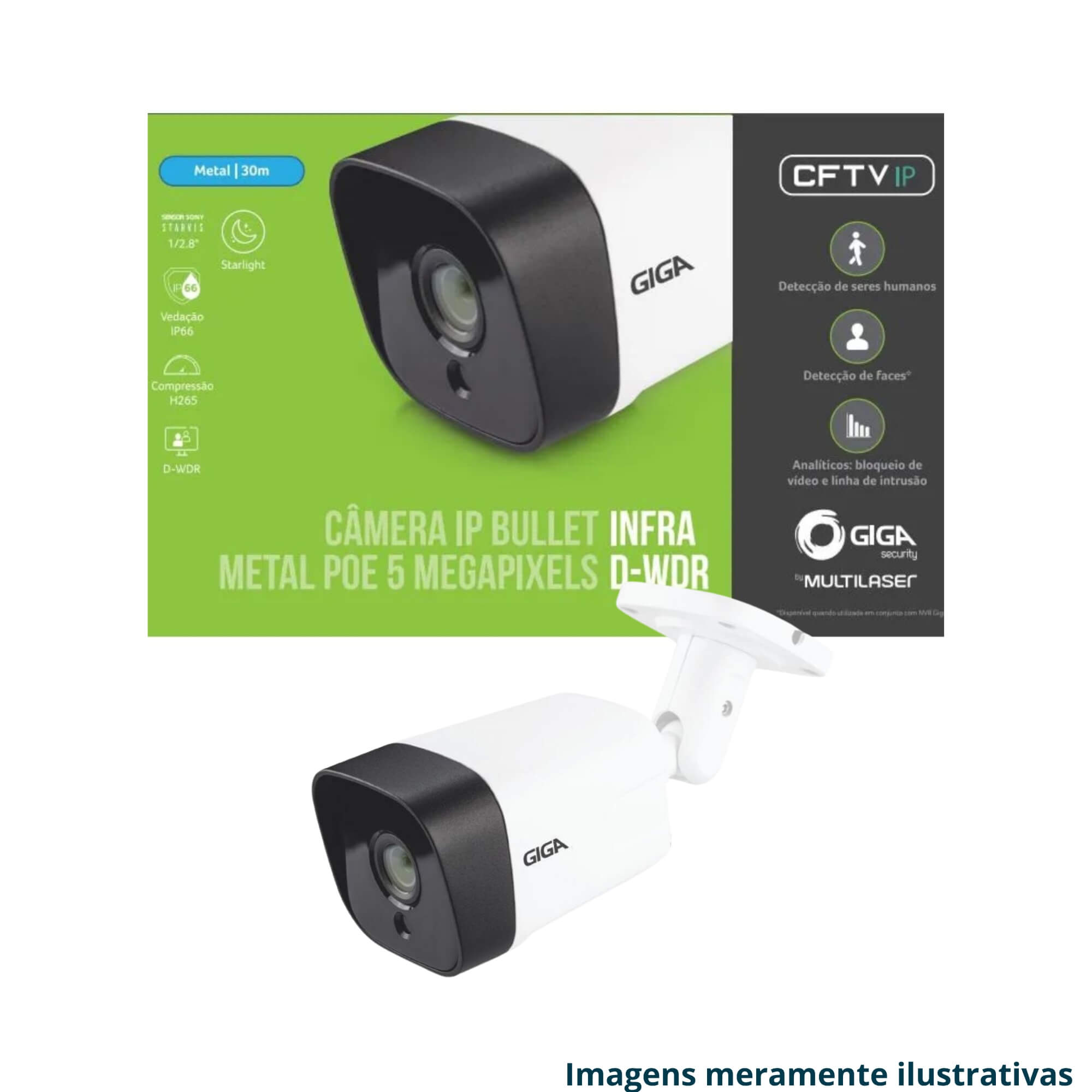 COMP Kit c/ 2 Câmera de Segurança IP Bullet Metal POE 5 MP Infravermelho 30M DWDR Sensor GIGA GS0374